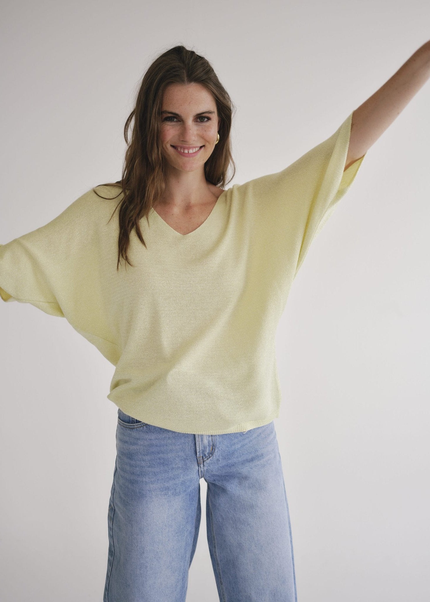 View our Italian Lurex V Neck In Yellow - by Tribute Store