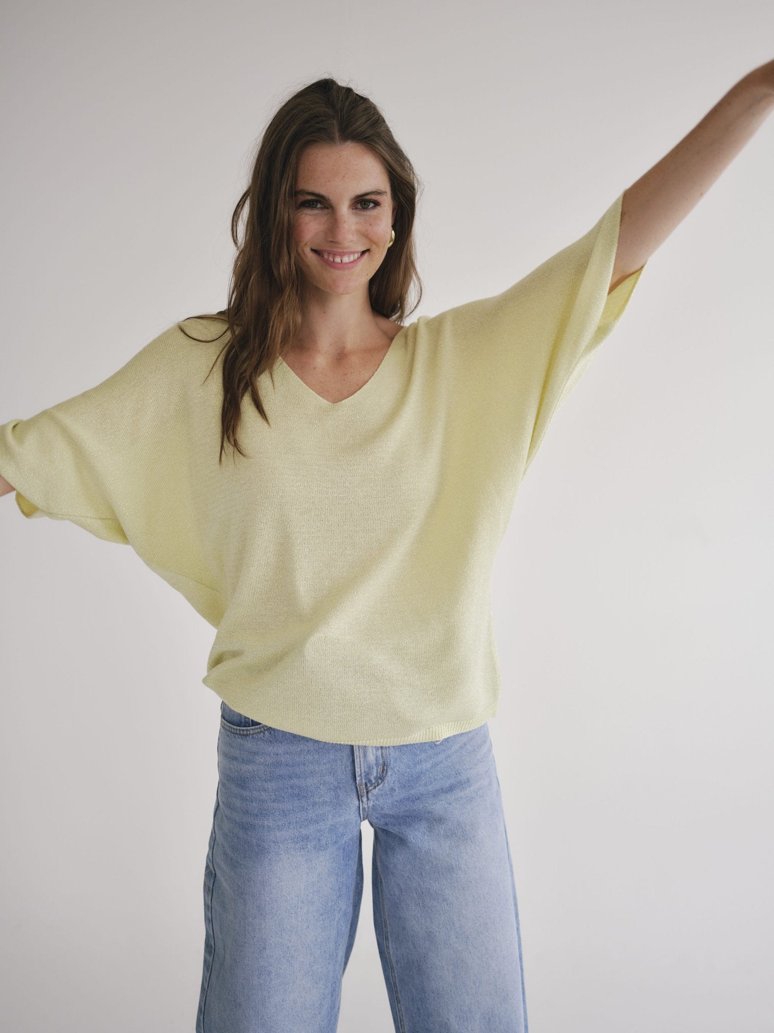 View our Italian Lurex V Neck In Yellow - by Tribute Store