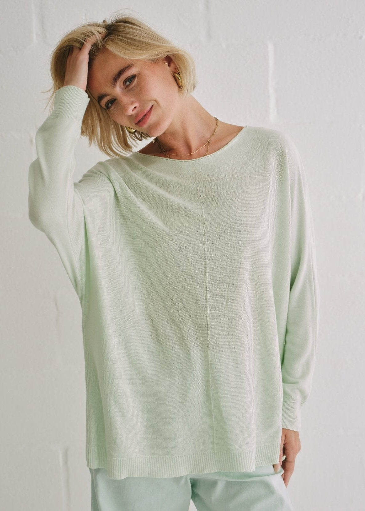 View our Italian Oversized Crew Neck Knit In Mint - by Tribute Store