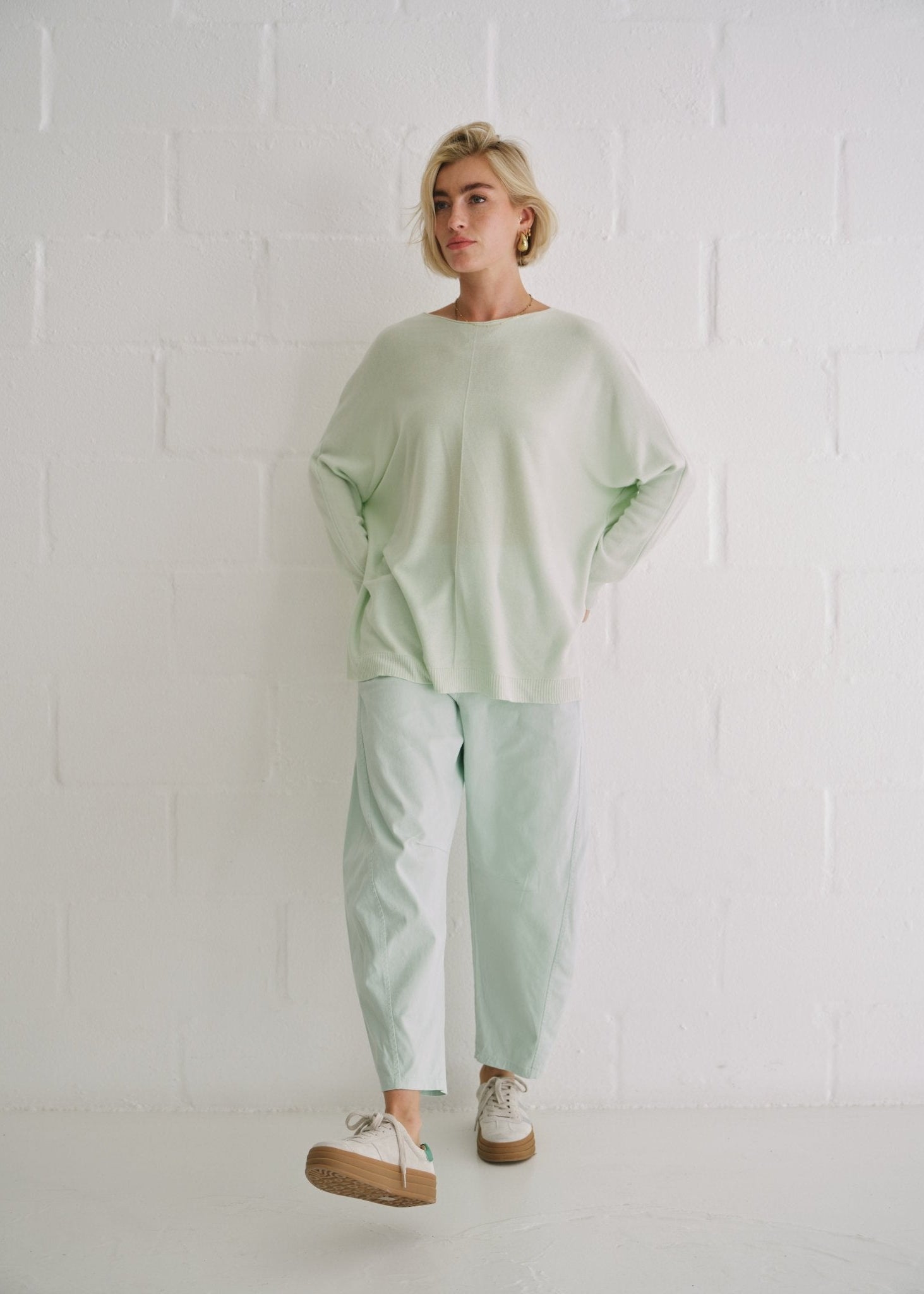 View our Italian Oversized Crew Neck Knit In Mint - by Tribute Store