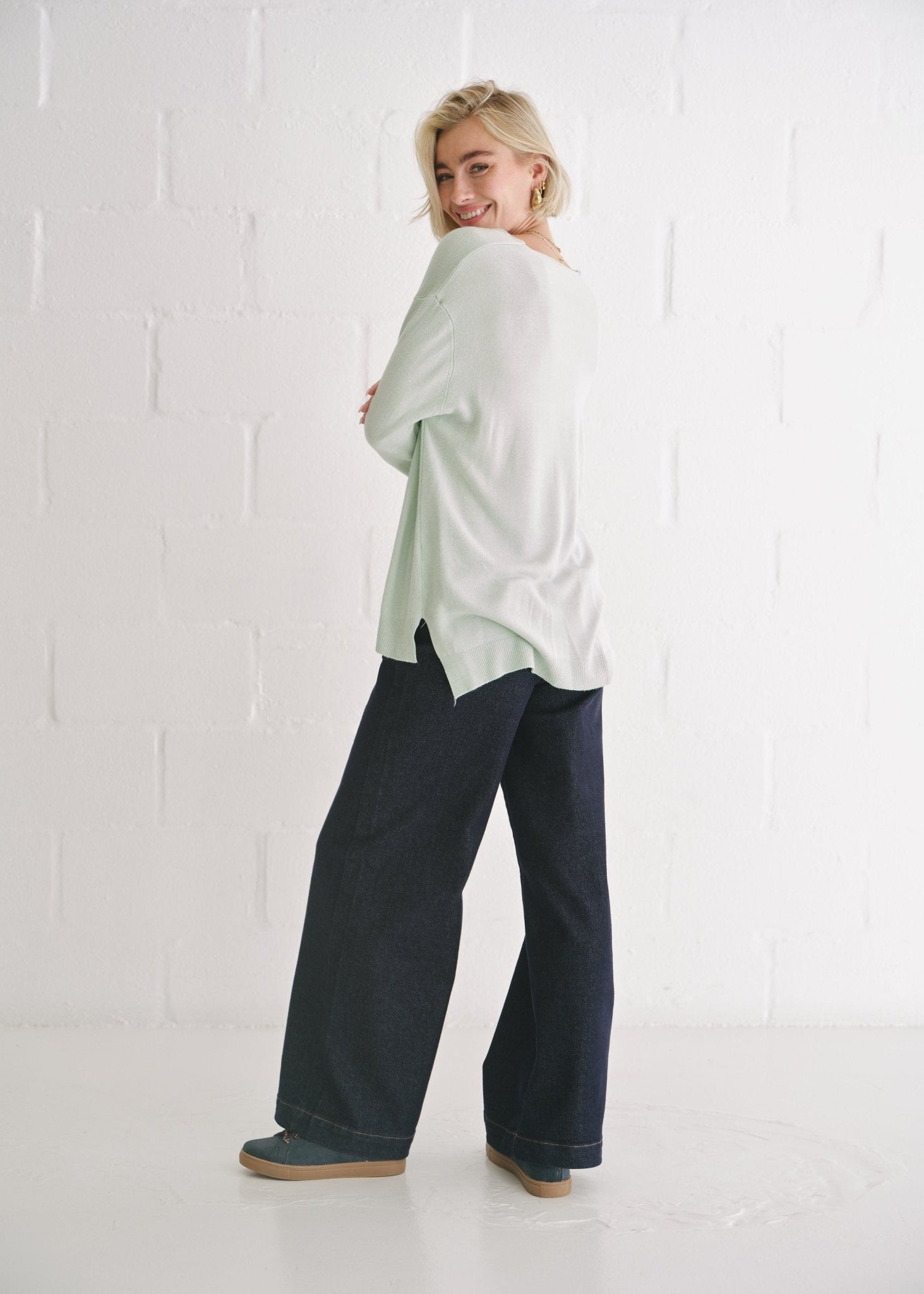 View our Italian Oversized V Neck Knit In Mint - by Tribute Store