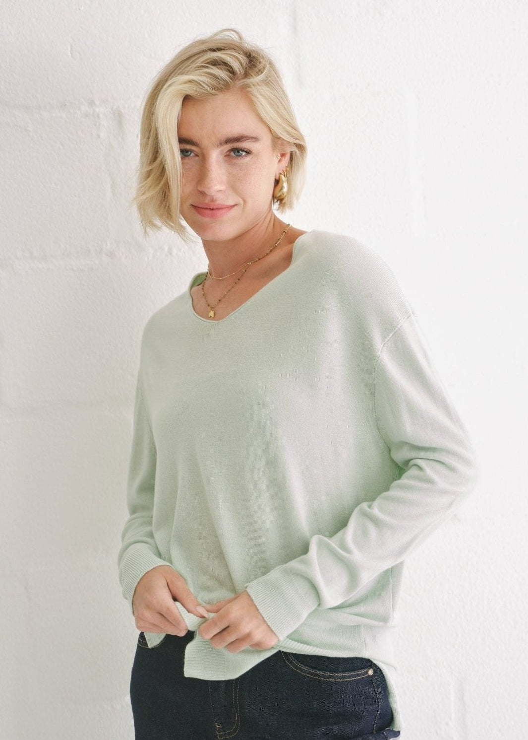View our Italian Oversized V Neck Knit In Mint - by Tribute Store