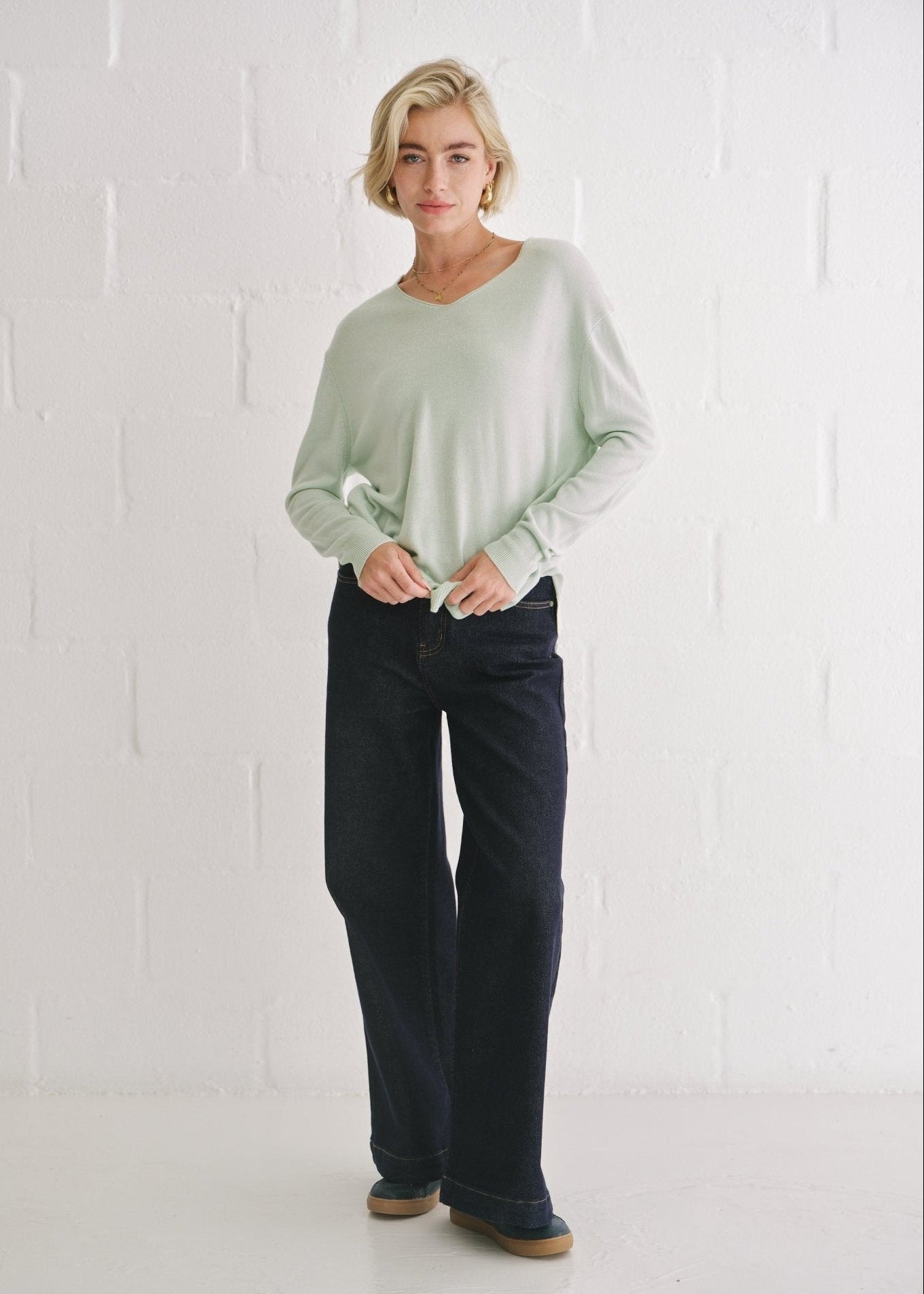 View our Italian Oversized V Neck Knit In Mint - by Tribute Store