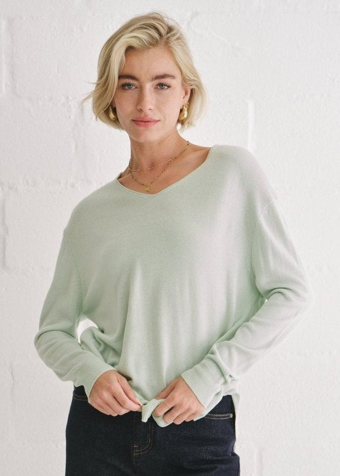 View our Italian Oversized V Neck Knit In Mint - by Tribute Store