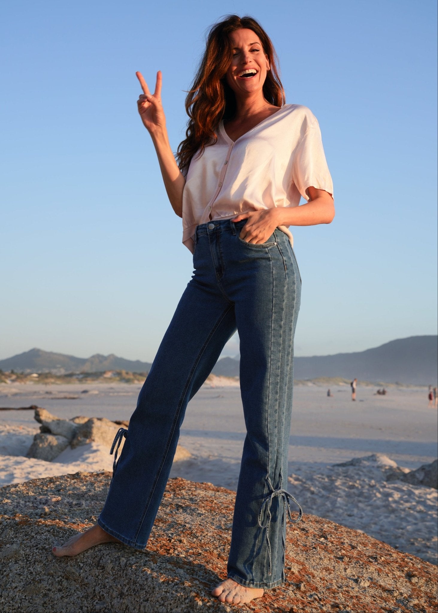 View our Italian Satin Blouse With V and front Buttons In Blush Pink - by Tribute Store