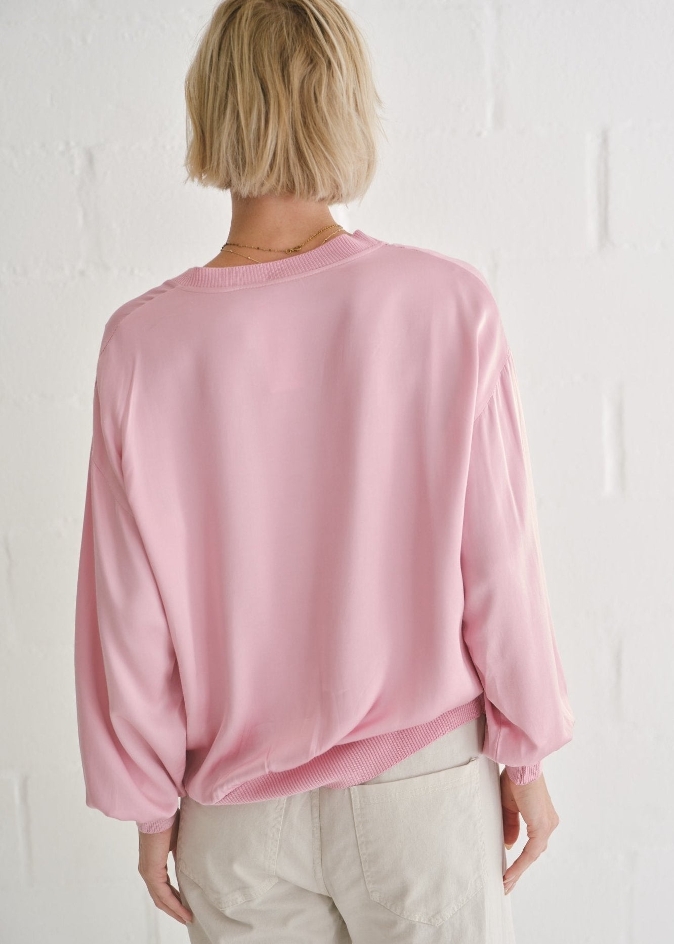 View our Italian Satin Cardigan In Baby Pink - by Tribute Store