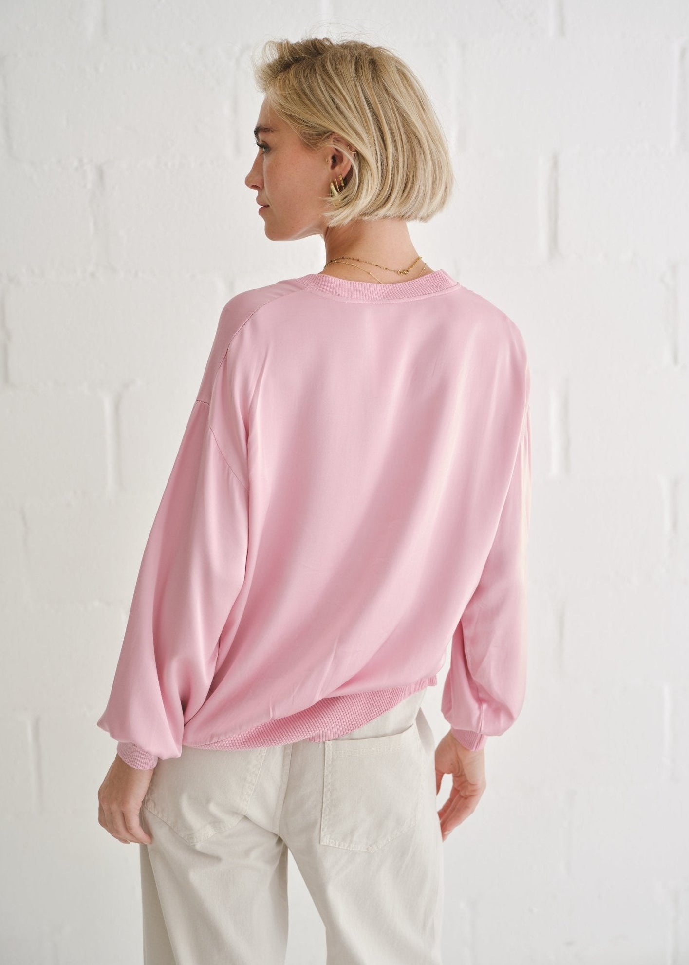 View our Italian Satin Cardigan In Baby Pink - by Tribute Store