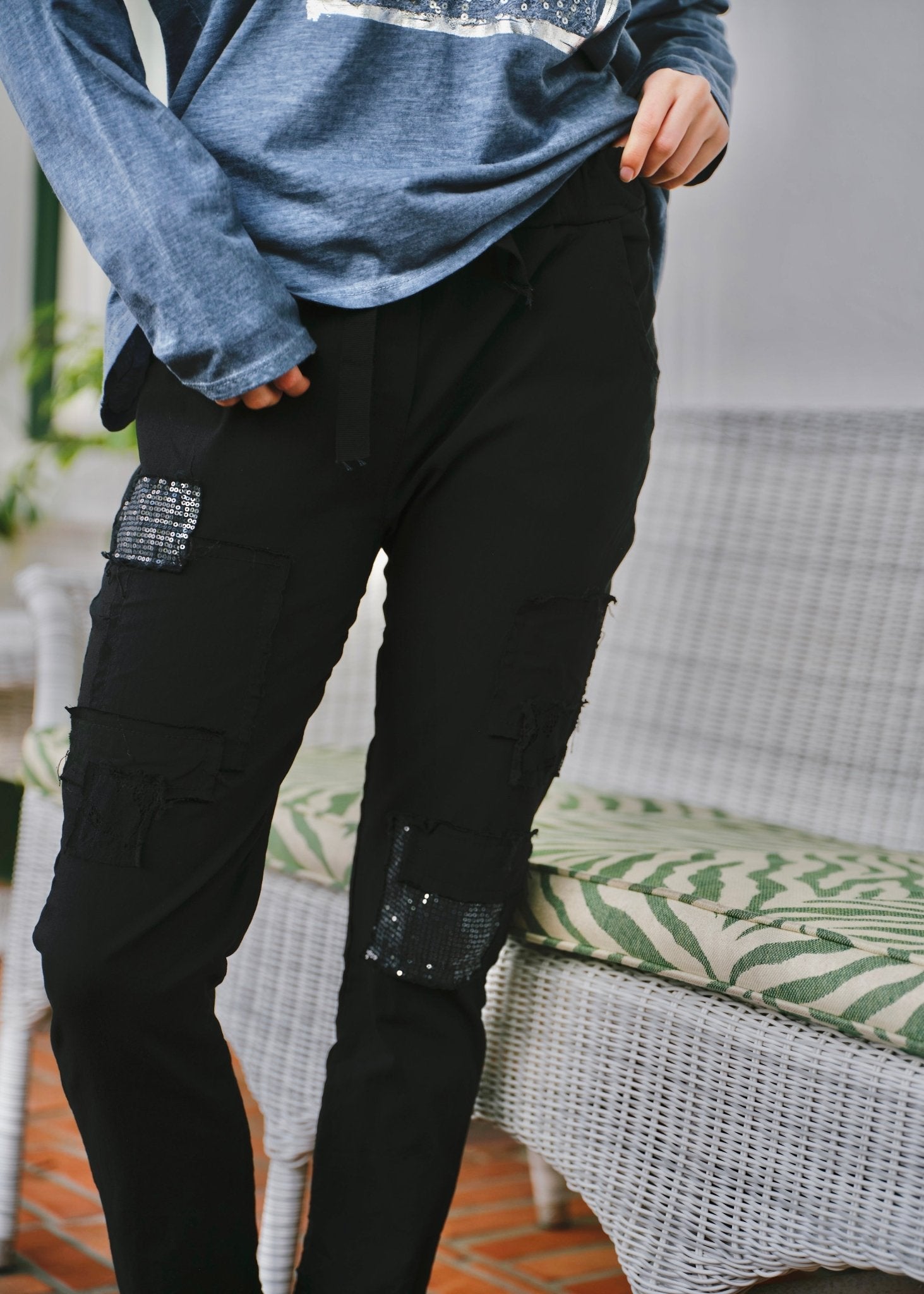 View our Italian Sequin Joggers In Black - by Tribute Store