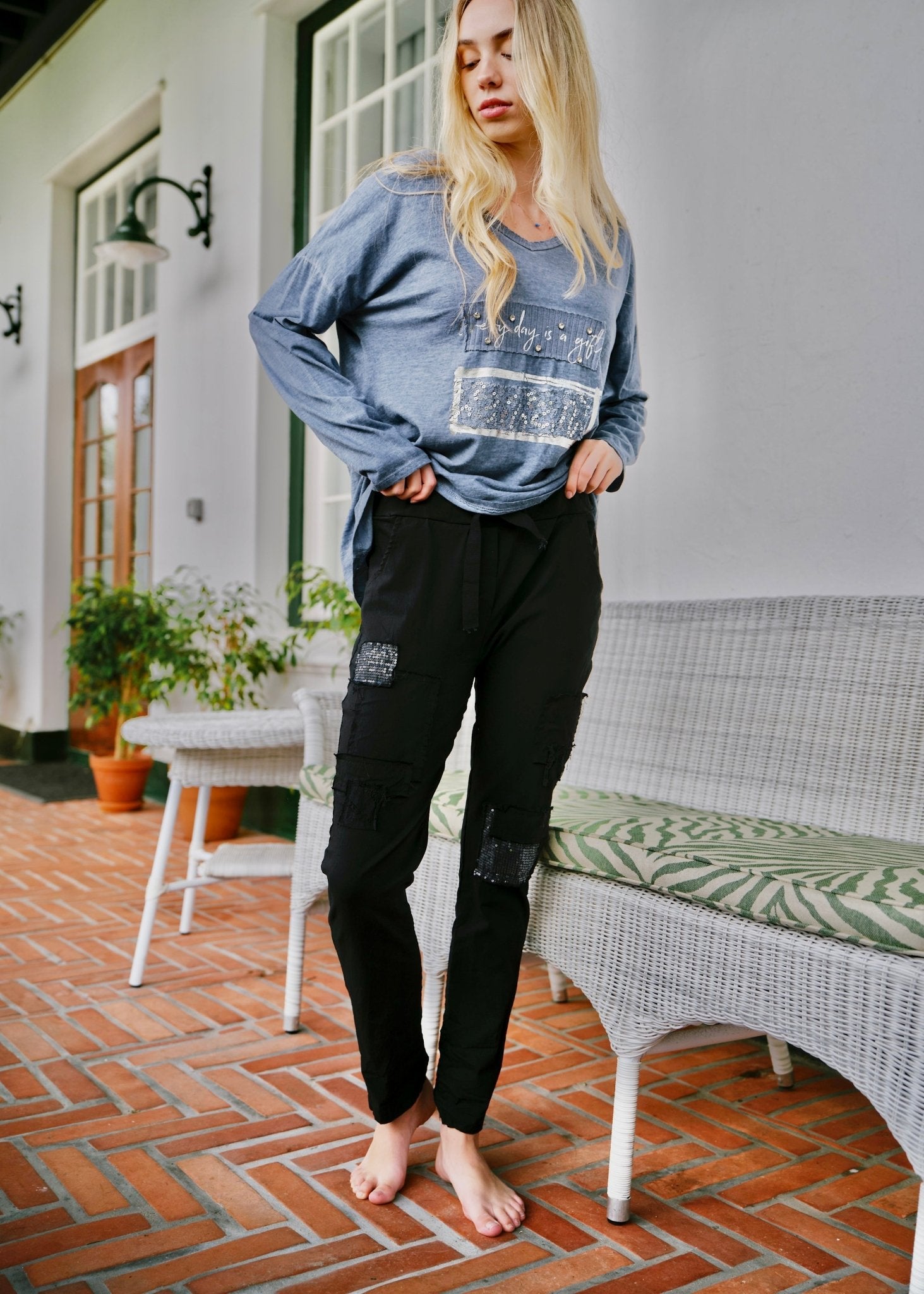 View our Italian Sequin Joggers In Black - by Tribute Store