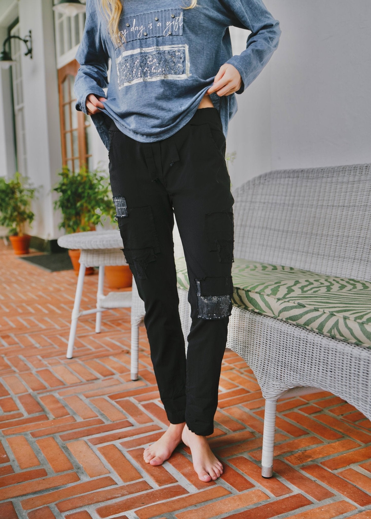 View our Italian Sequin Joggers In Black - by Tribute Store