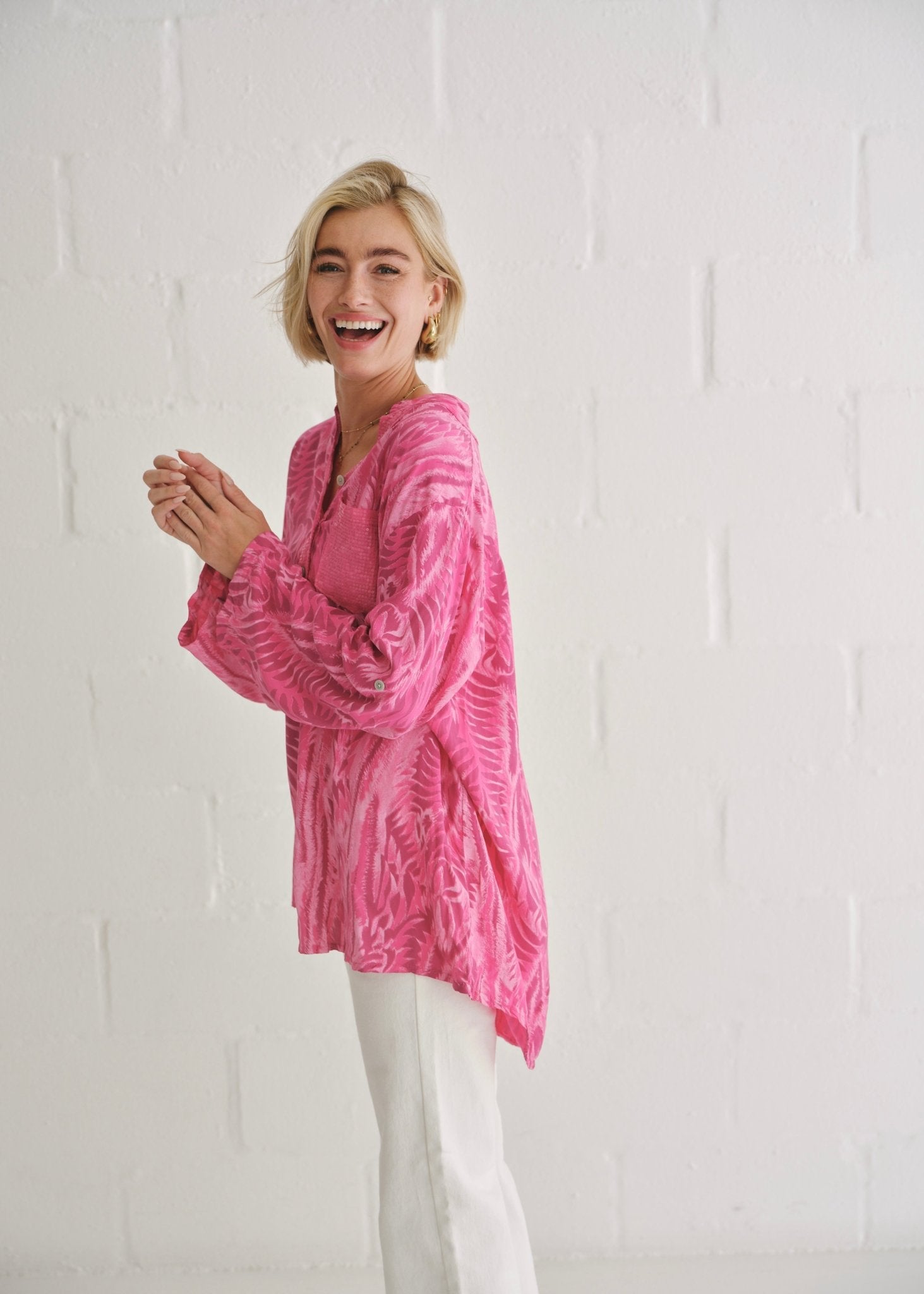 View our Italian Sequin Pocket Shirt In Pink Waves - by Tribute Store