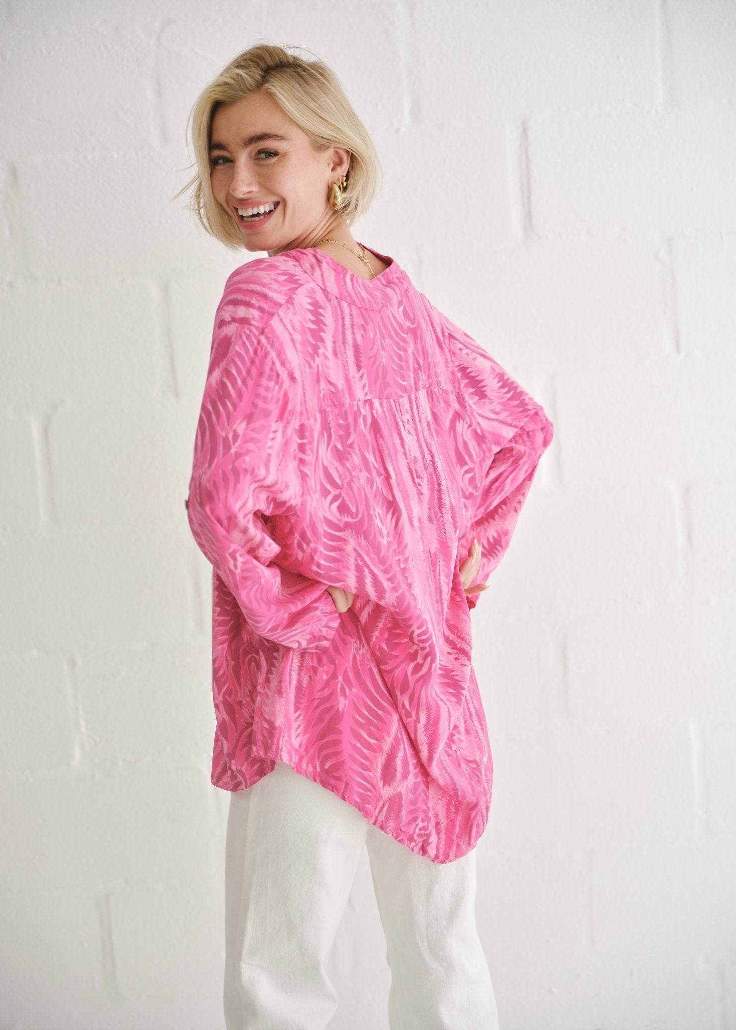 View our Italian Sequin Pocket Shirt In Pink Waves - by Tribute Store
