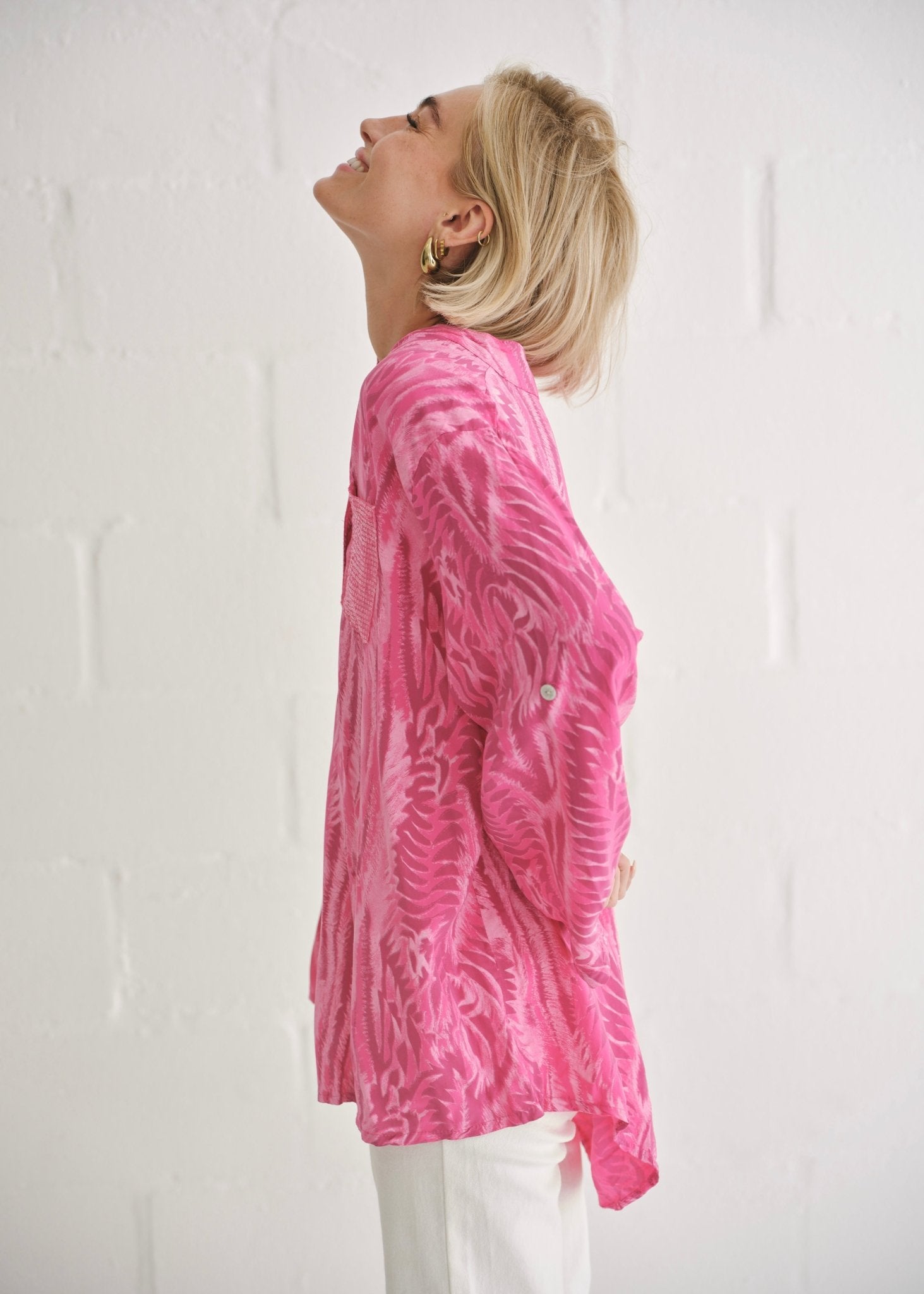 View our Italian Sequin Pocket Shirt In Pink Waves - by Tribute Store
