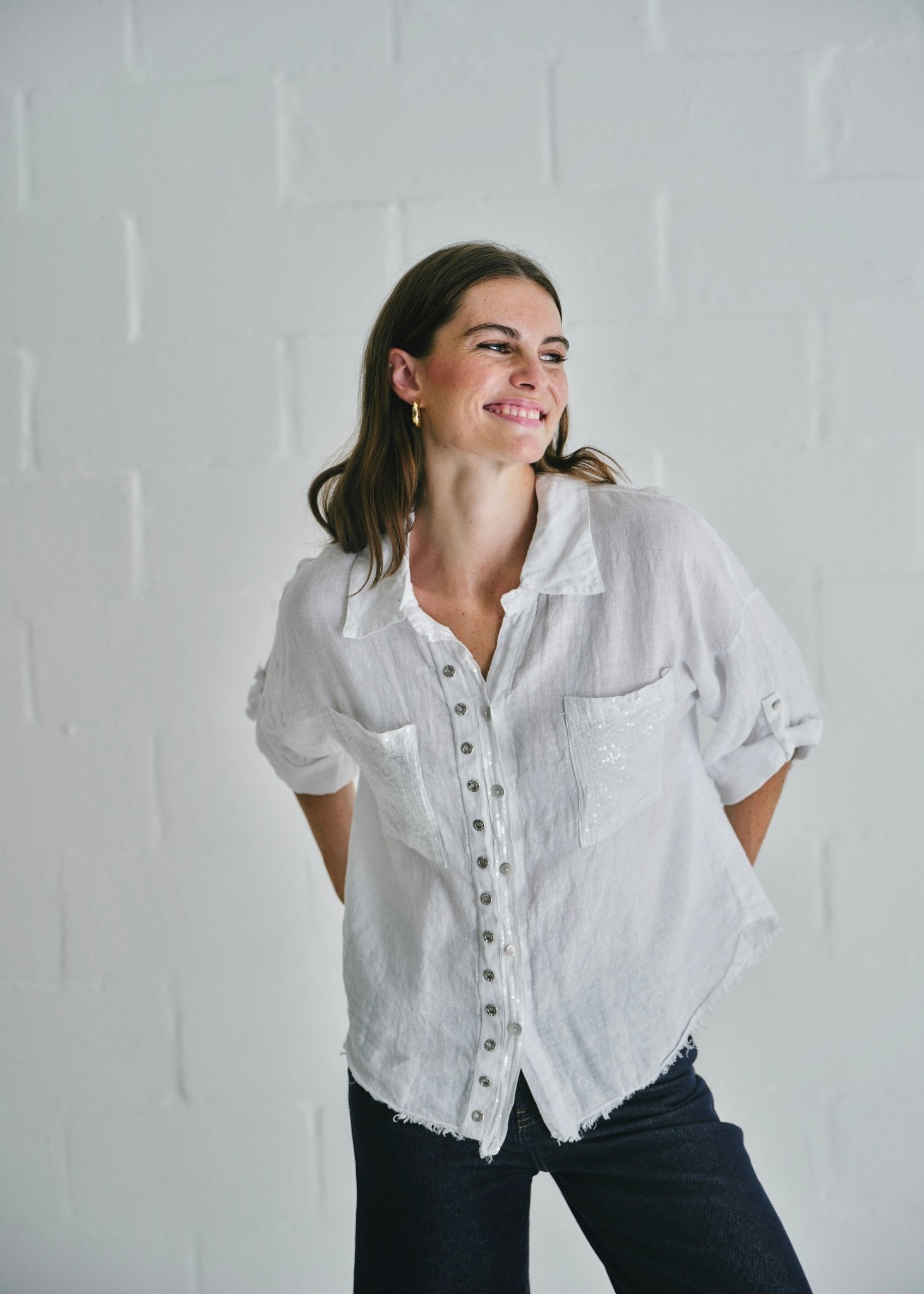 View our Italian Sequin Pocket Shirt In White - by Tribute Store