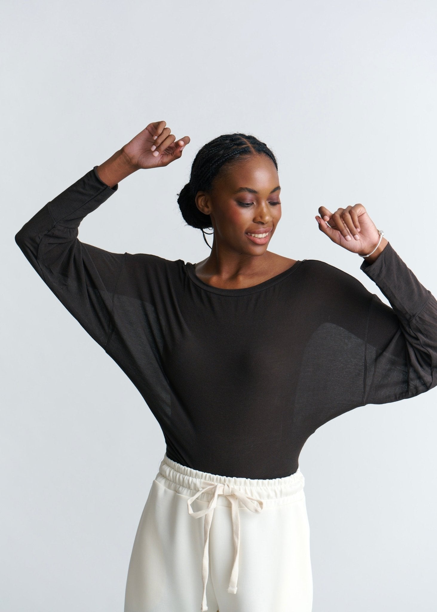 View our Italian Sheer Drape Dolman Top In Chocolate - by Tribute Store