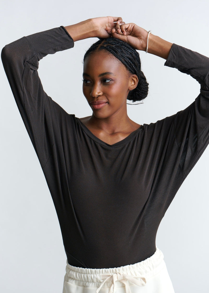 View our Italian Sheer Drape Dolman Top In Chocolate - by Tribute Store