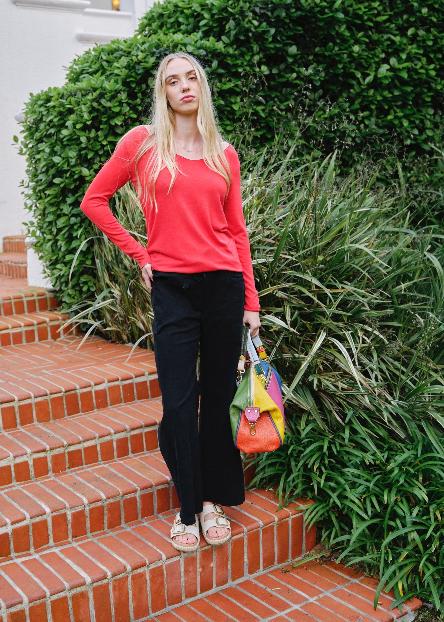 View our Italian Shimmer Edged V Neck Knit In Red - by Tribute Store