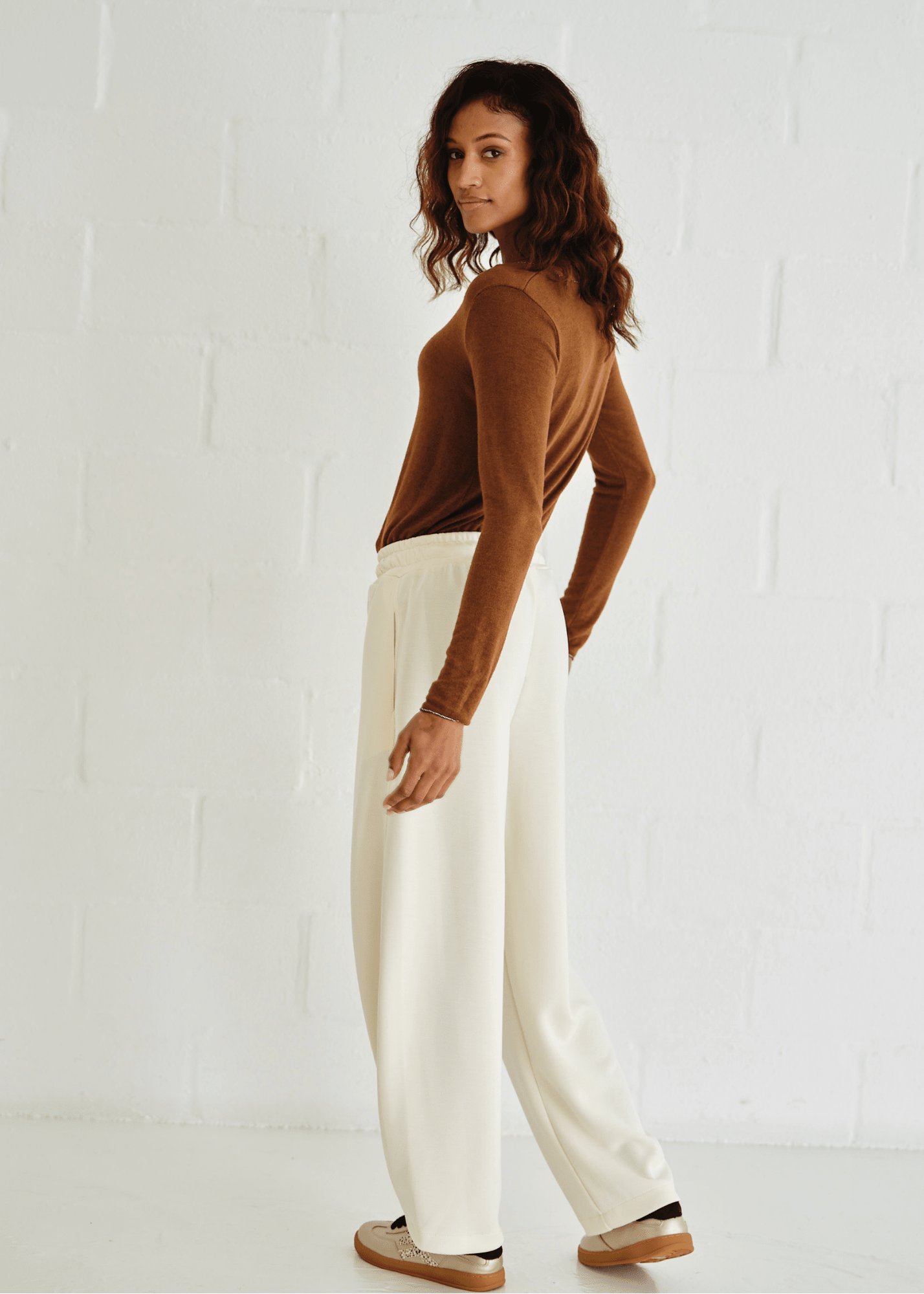 View our Italian Shimmer Edged V Neck Knit In Tobacco - by Tribute Store