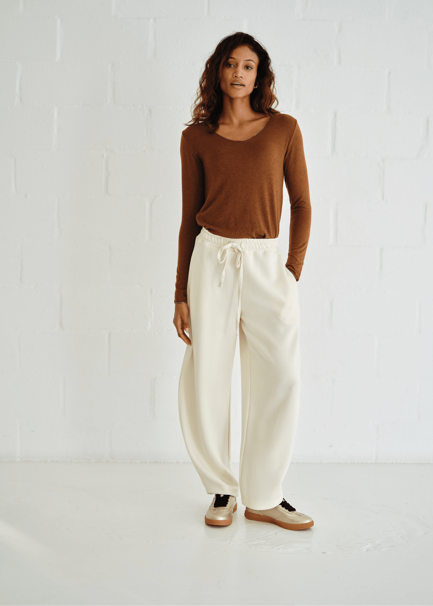 View our Italian Shimmer Edged V Neck Knit In Tobacco - by Tribute Store