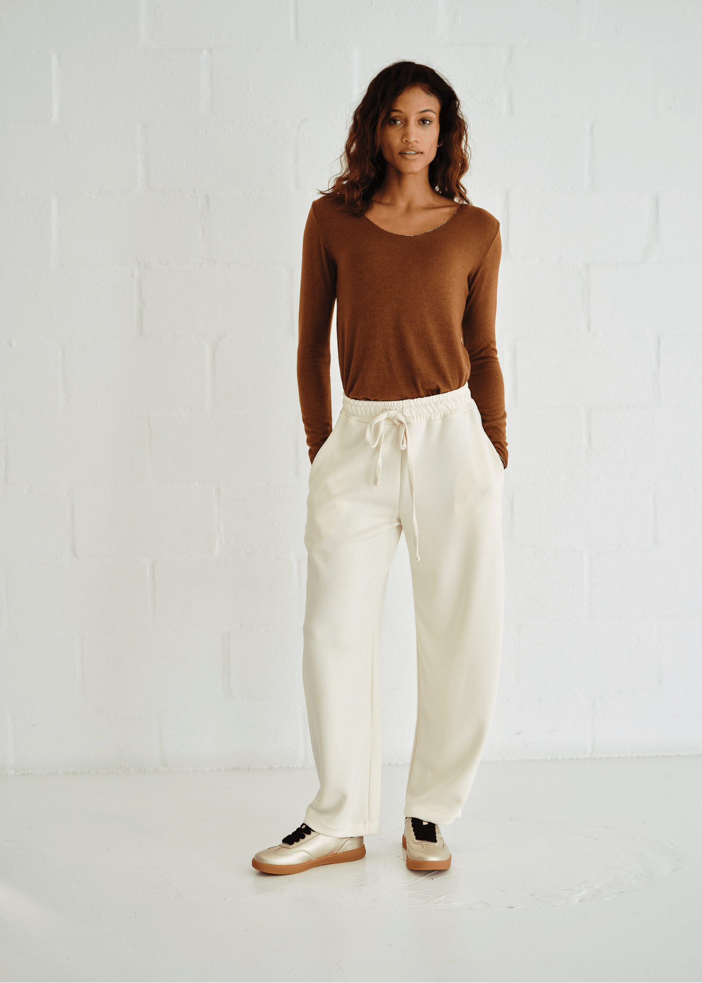 View our Italian Shimmer Edged V Neck Knit In Tobacco - by Tribute Store