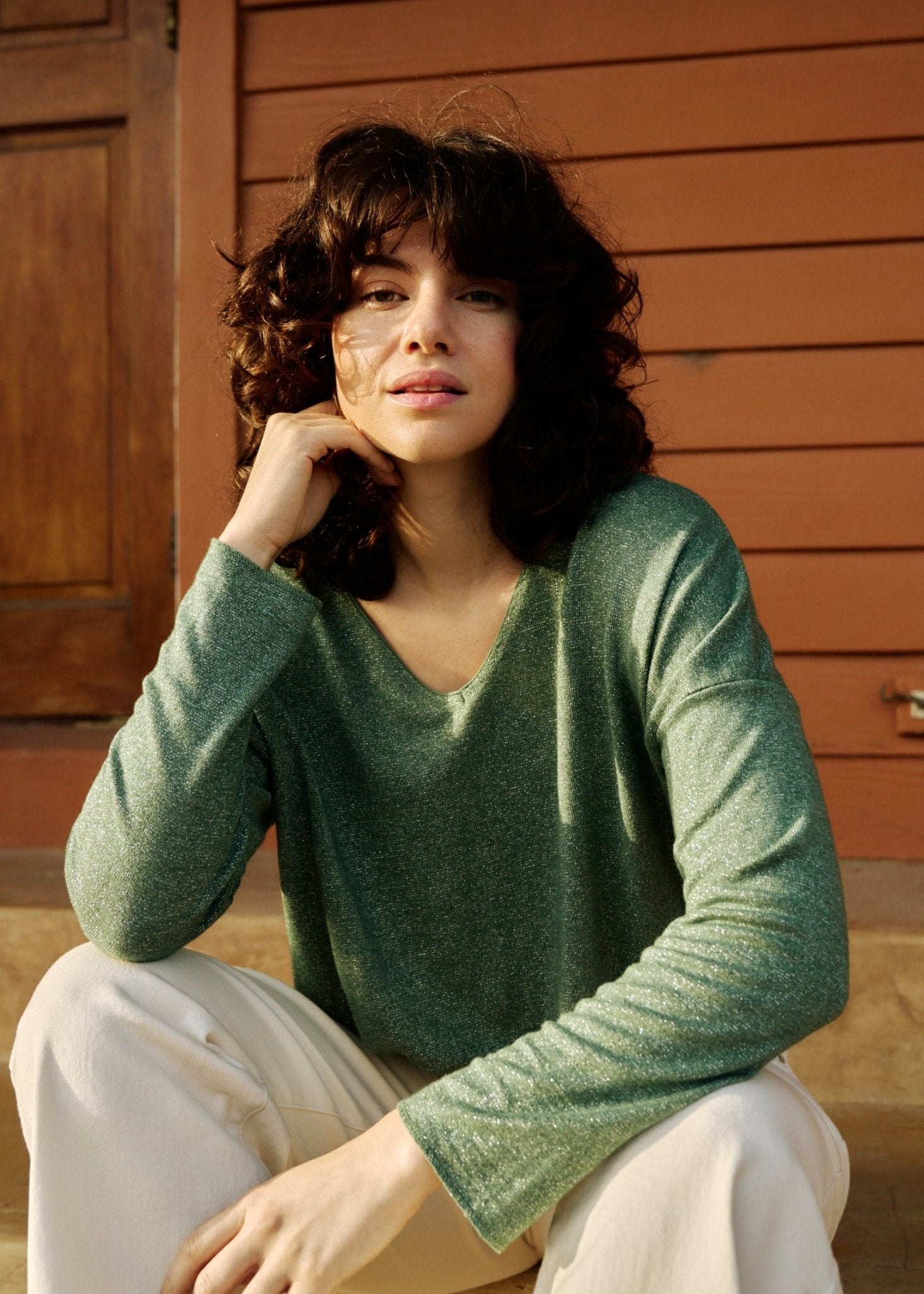 View our Italian Shimmer Lurex Knit in Bottle Green - by Tribute Store