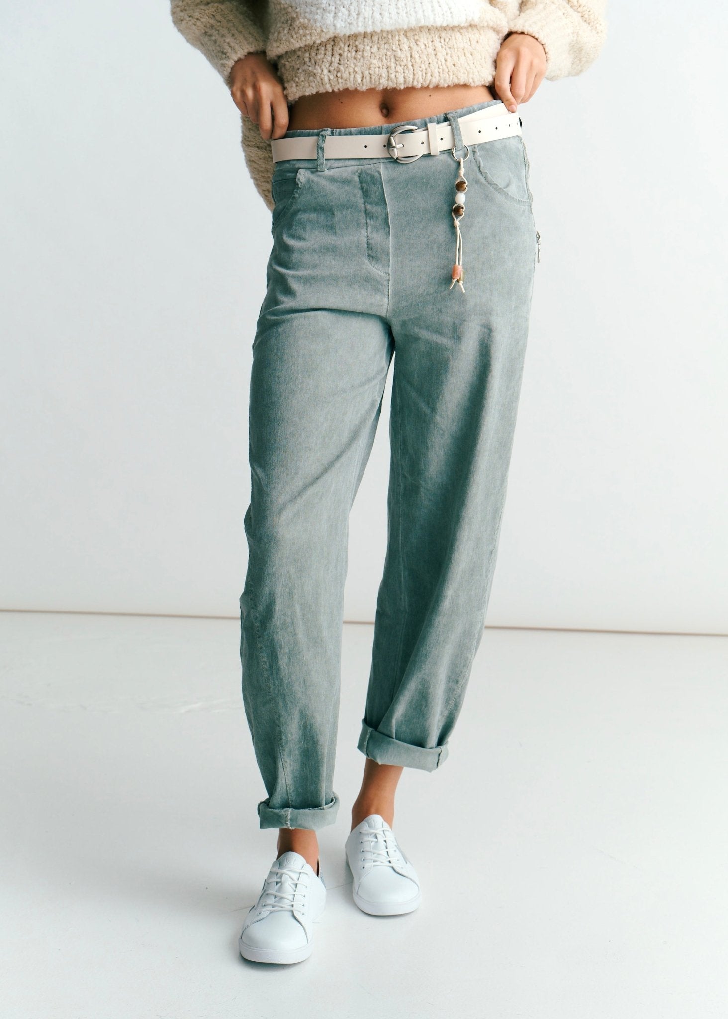 View our Italian Stonewashed Jogger With Belt In Khaki - by Tribute Store