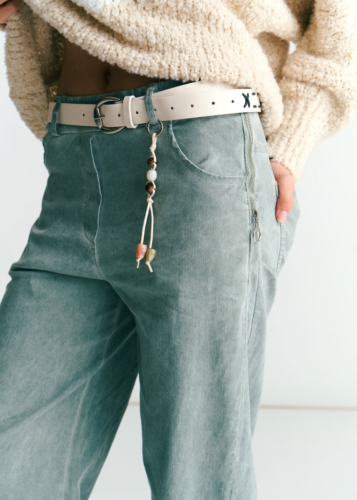 View our Italian Stonewashed Jogger With Belt In Khaki - by Tribute Store