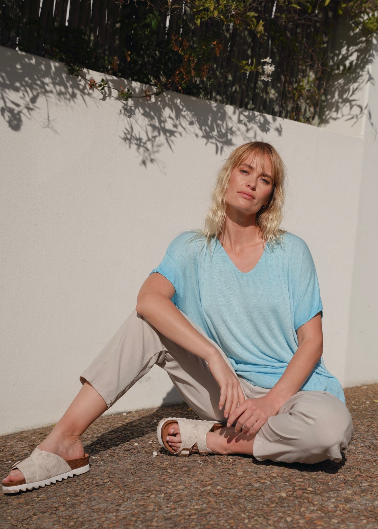 View our Italian Stonewashed Shimmer Edged Knitted Oversized Tee In Aqua - by Tribute Store