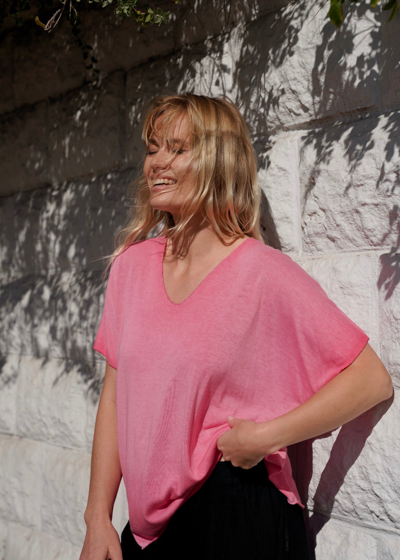 View our Italian Stonewashed Shimmer Edged Knitted Oversized Tee In Sunkist Coral - by Tribute Store