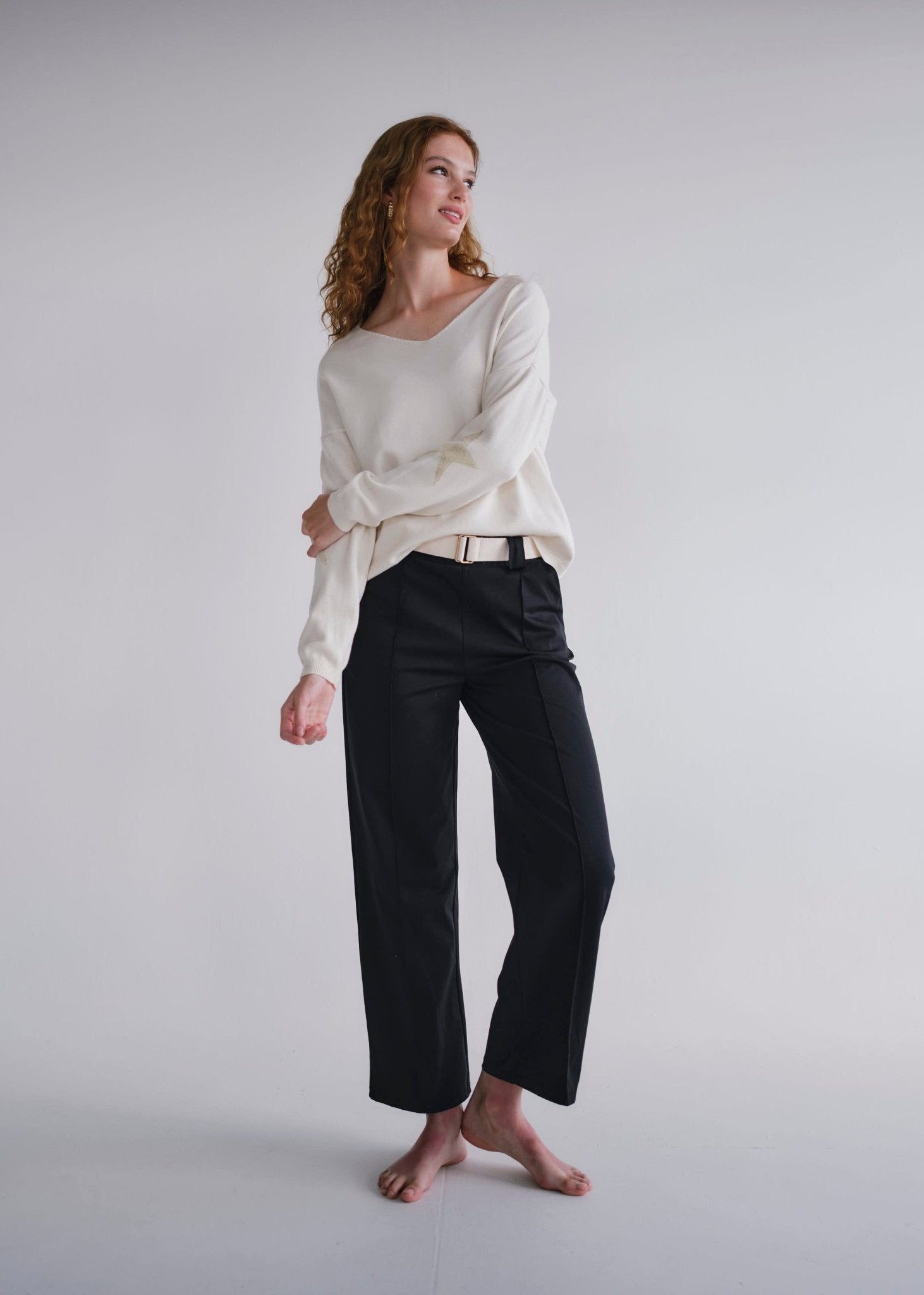 View our Italian Straight Leg Viscose Cotton Pants With Belt In Black - by Tribute Store