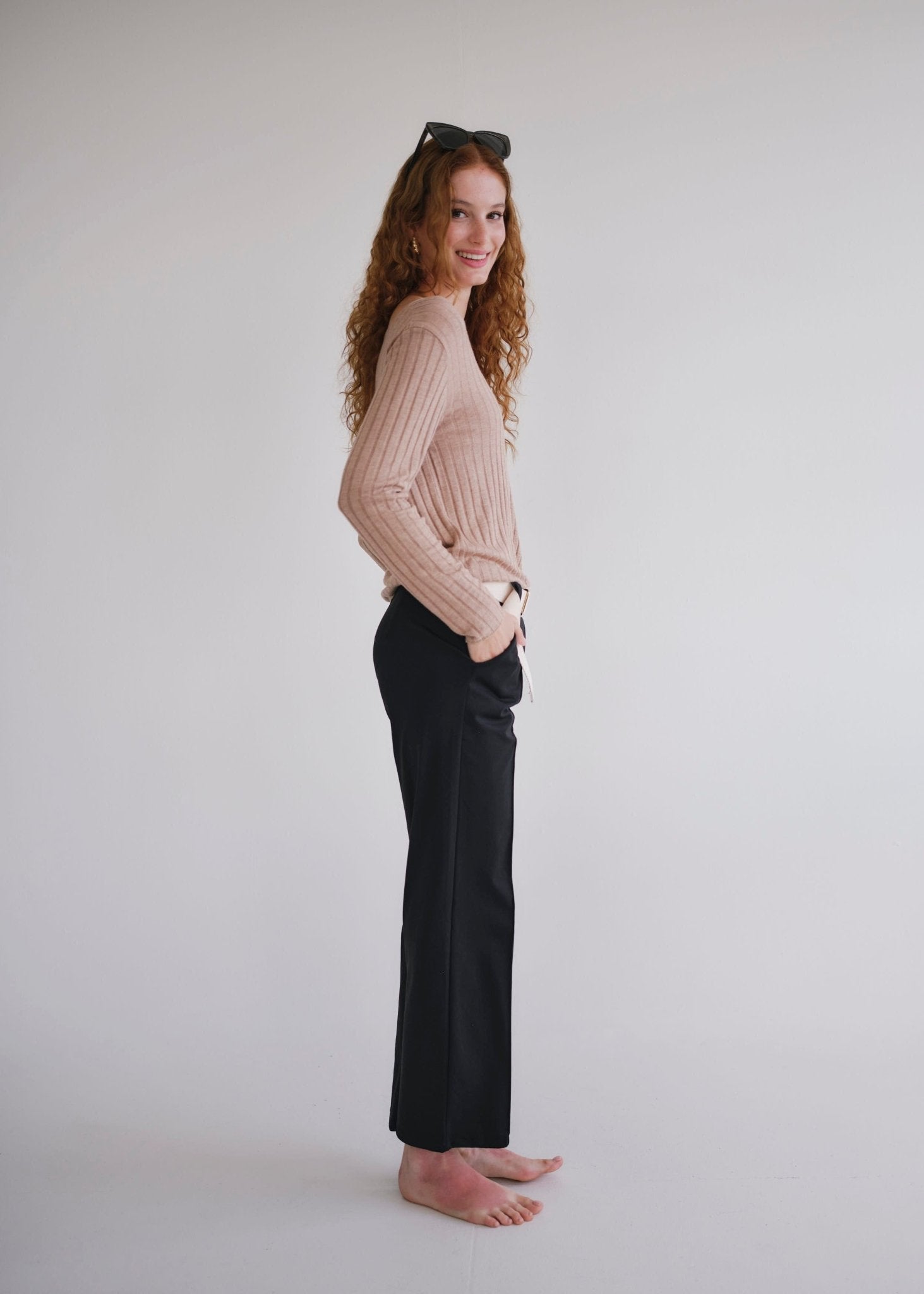 View our Italian Straight Leg Viscose Cotton Pants With Belt In Black - by Tribute Store