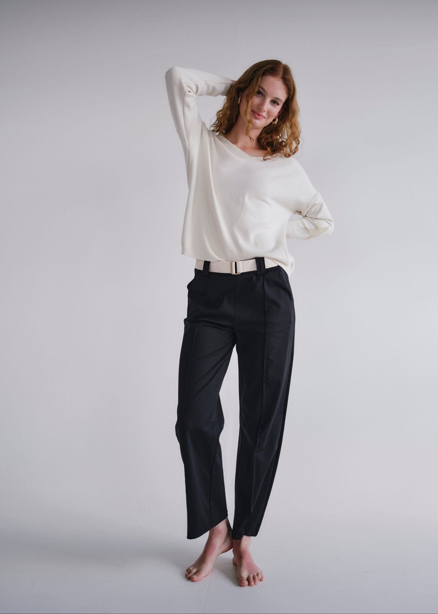 View our Italian Straight Leg Viscose Cotton Pants With Belt In Black - by Tribute Store