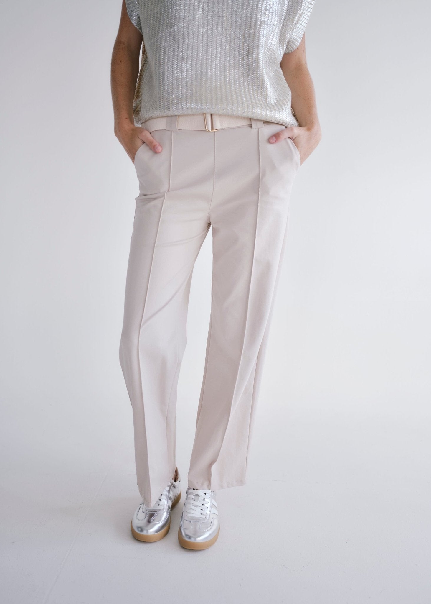 View our Italian Straight Leg Viscose Cotton Pants With Belt In Cream - by Tribute Store