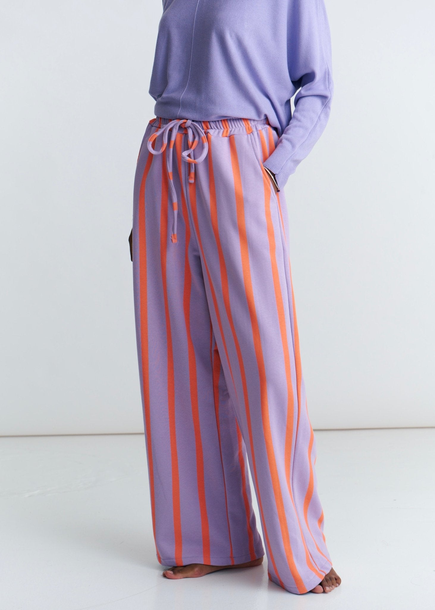 View our Italian Stripe Track Pants In Lilac and Orange - by Tribute Store