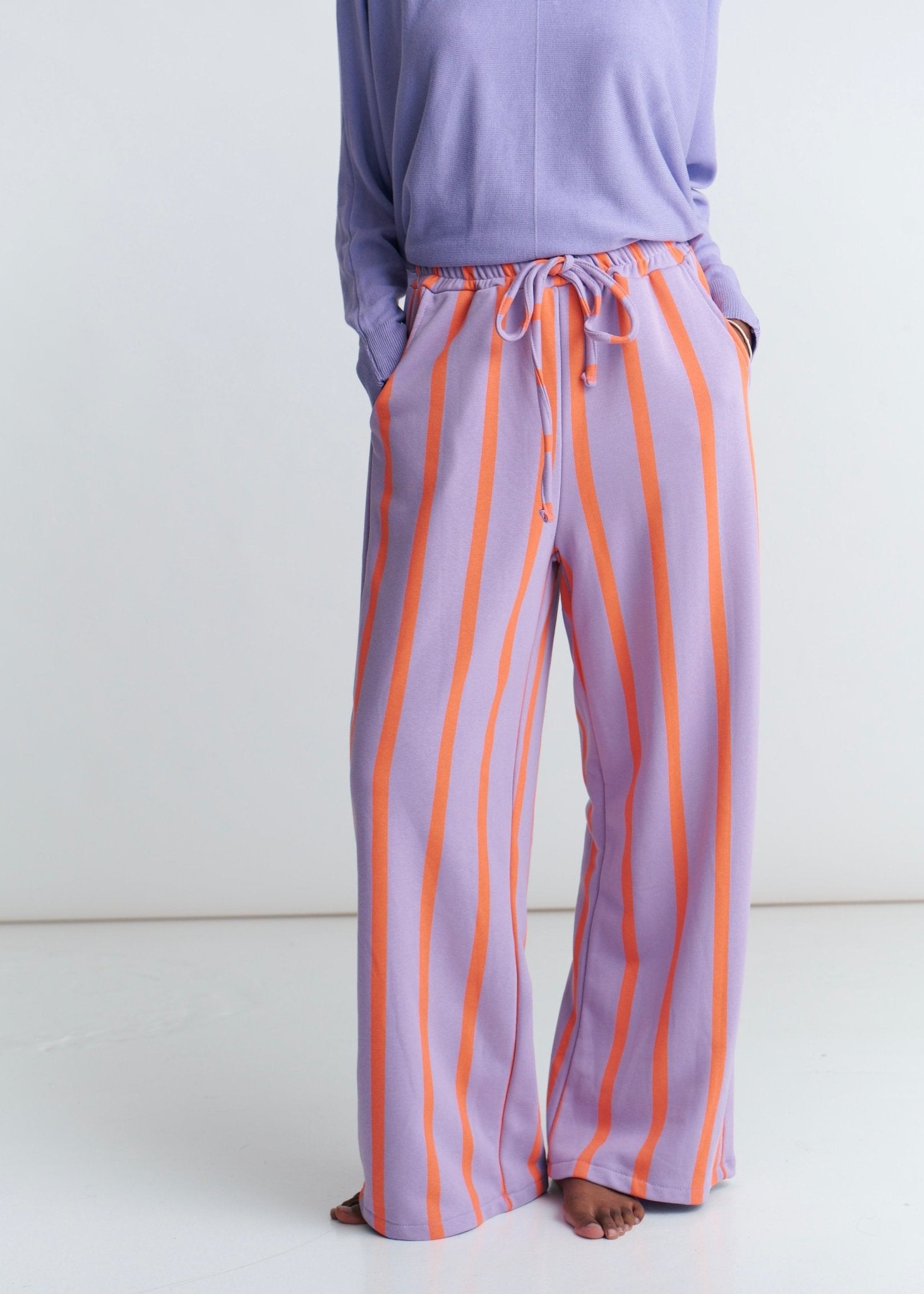 View our Italian Stripe Track Pants In Lilac and Orange - by Tribute Store
