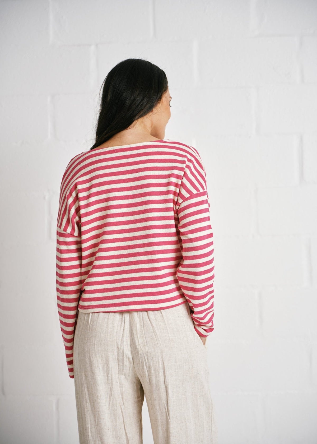 View our Italian Striped Fuschia Cotton Cardi In Pink - by Tribute Store