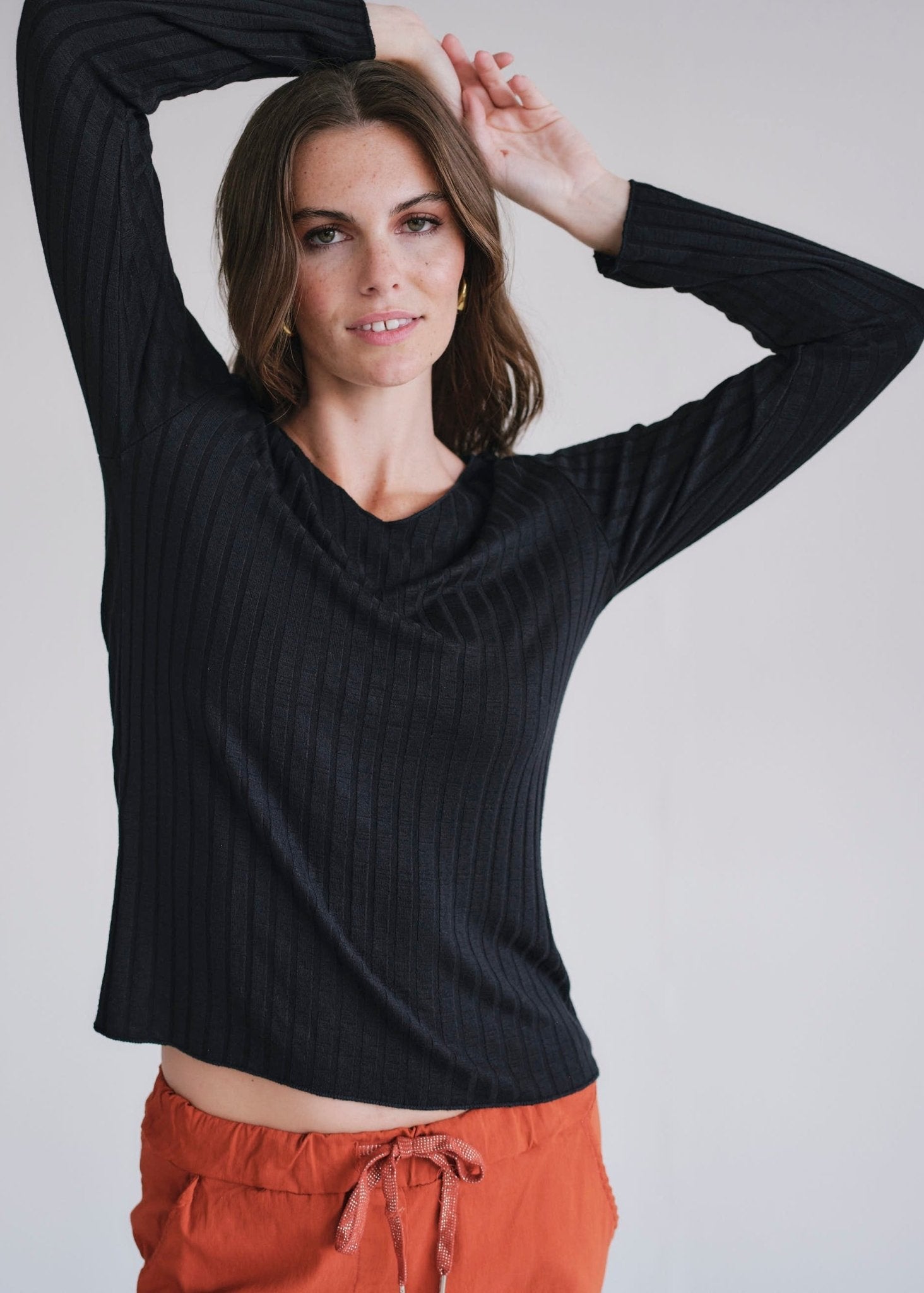 View our Italian V Neck Rib Knit in Black - by Tribute Store