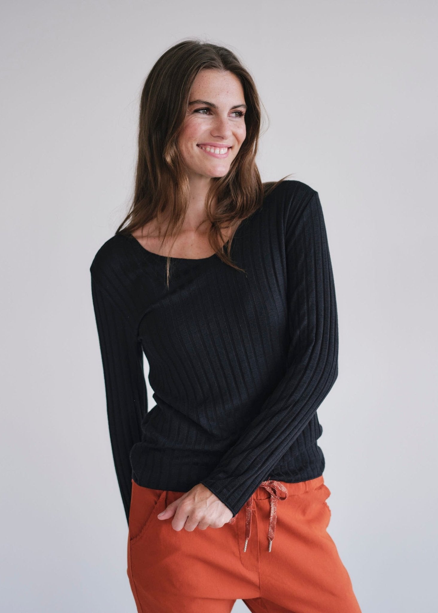 View our Italian V Neck Rib Knit in Black - by Tribute Store
