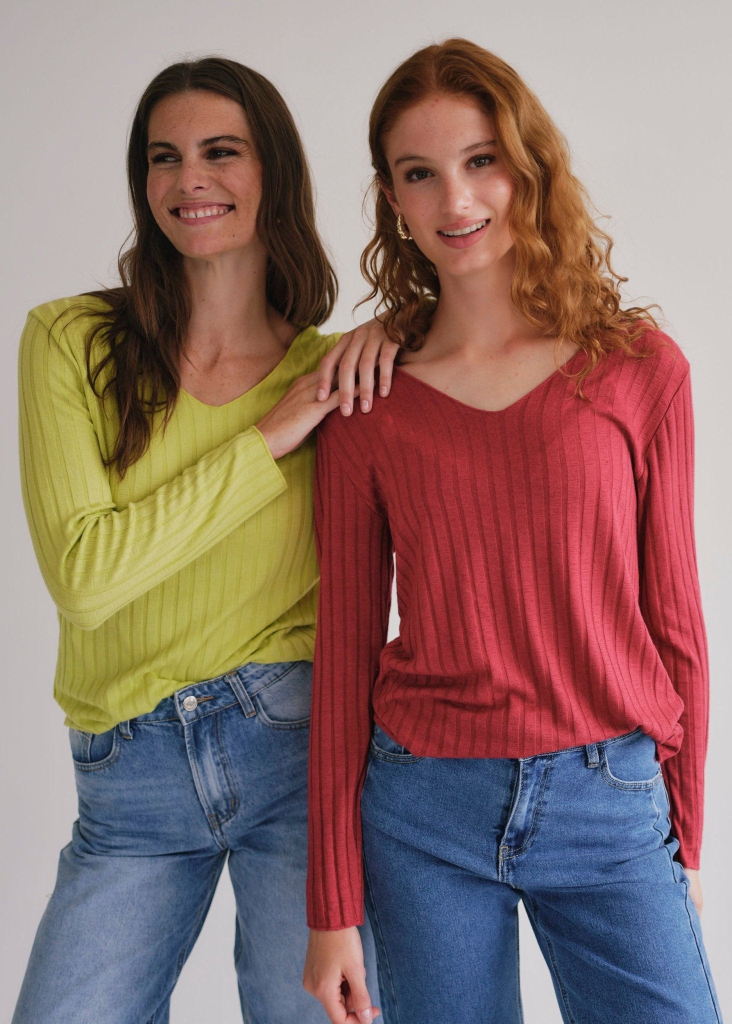 View our Italian V Neck Rib Knit in Burgundy - by Tribute Store