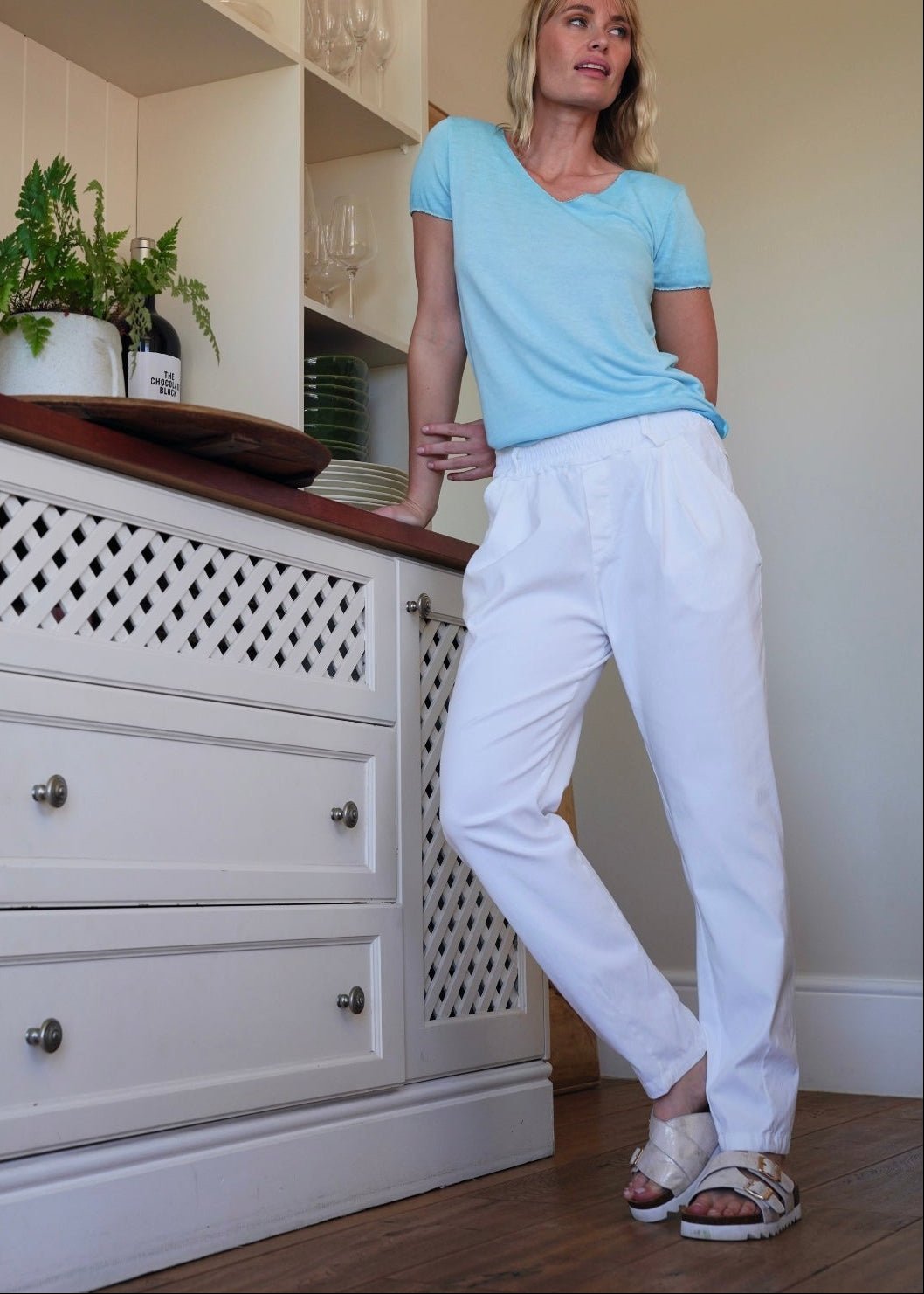 View our Italian White Pull on Summer Denim Pants - by Tribute Store