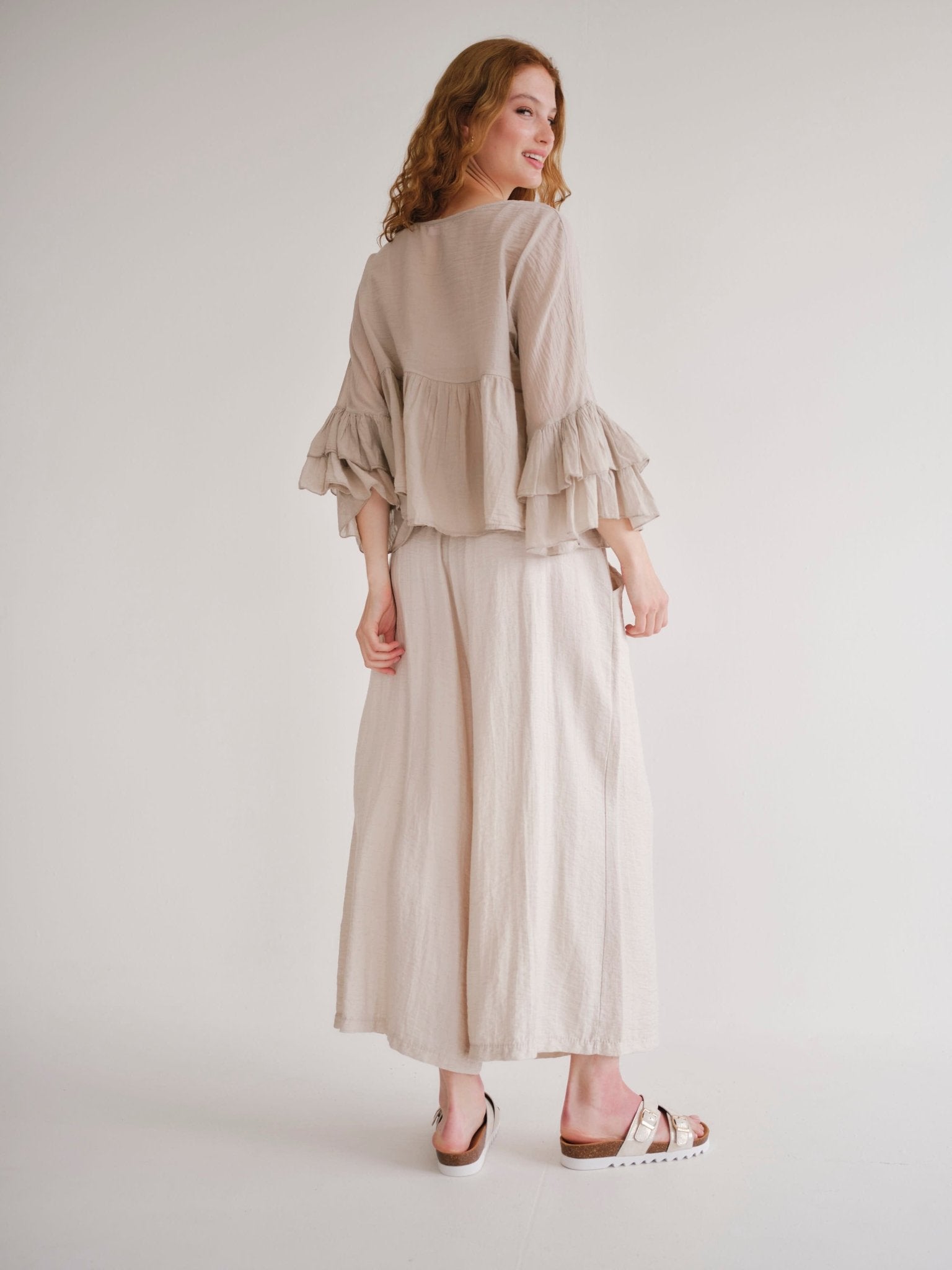 View our Japandi Italian Linen Blend Palazzo Pants In Ivory - by Tribute Store