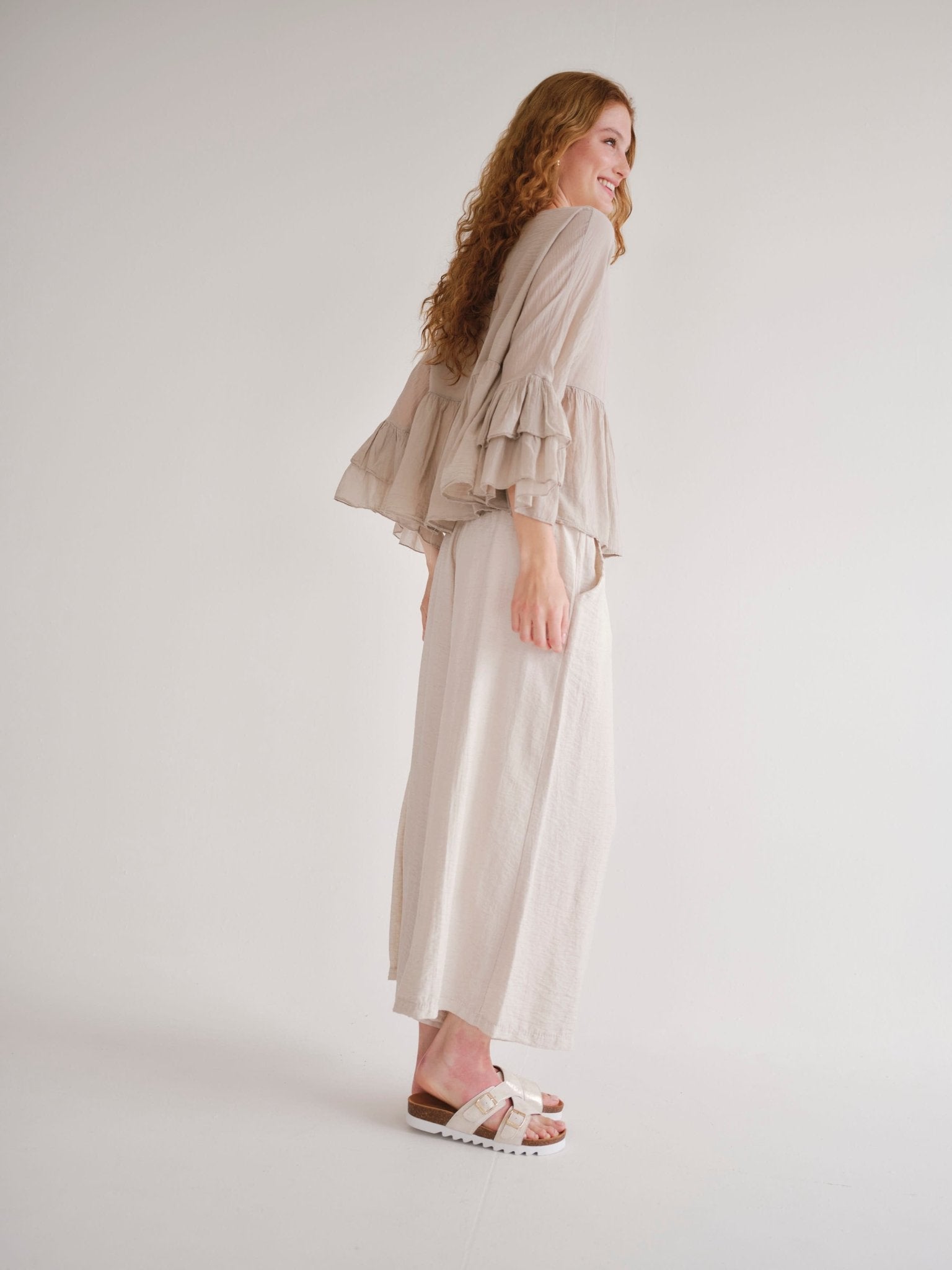 View our Japandi Italian Linen Blend Palazzo Pants In Ivory - by Tribute Store