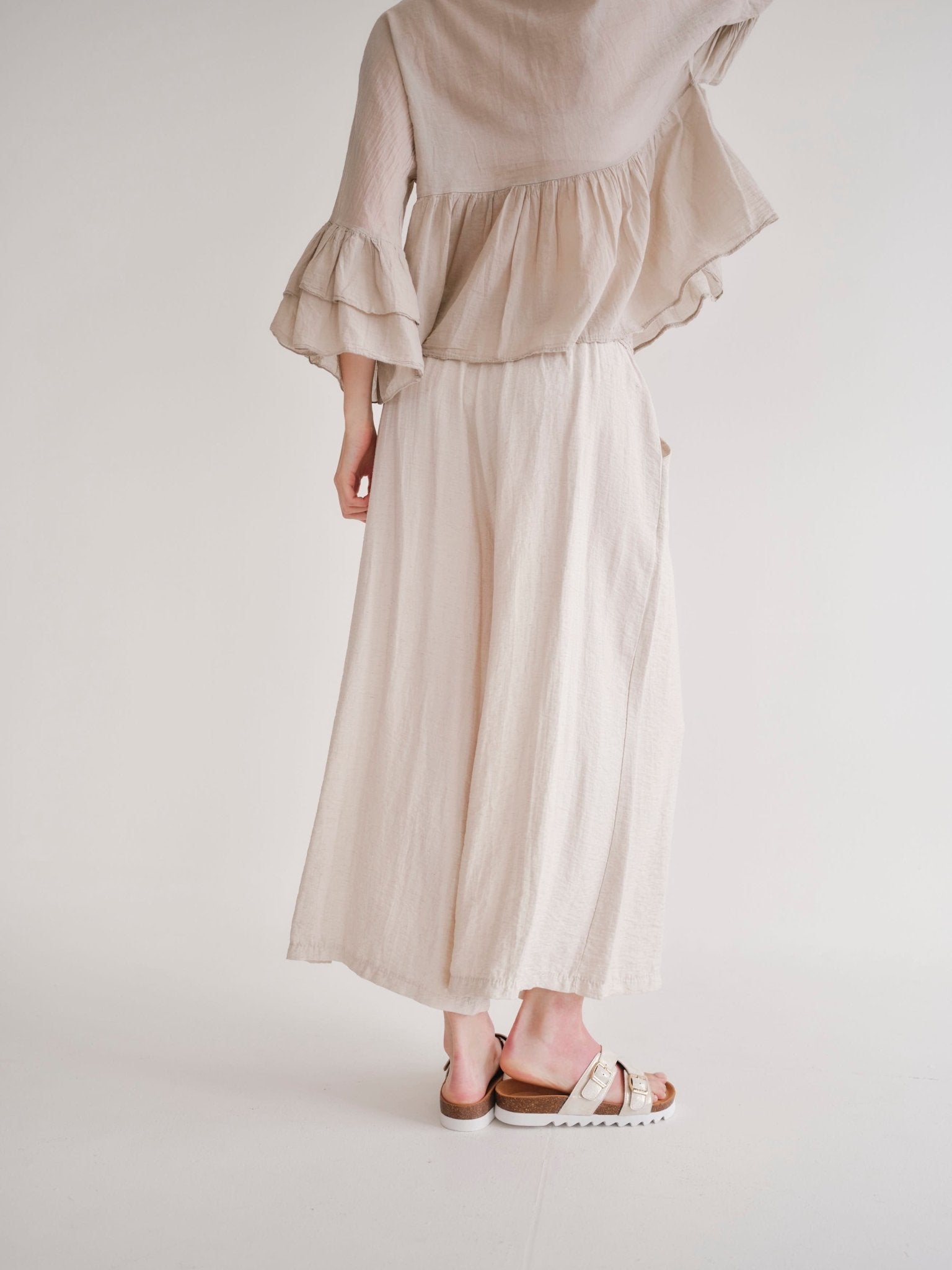 View our Japandi Italian Linen Blend Palazzo Pants In Ivory - by Tribute Store