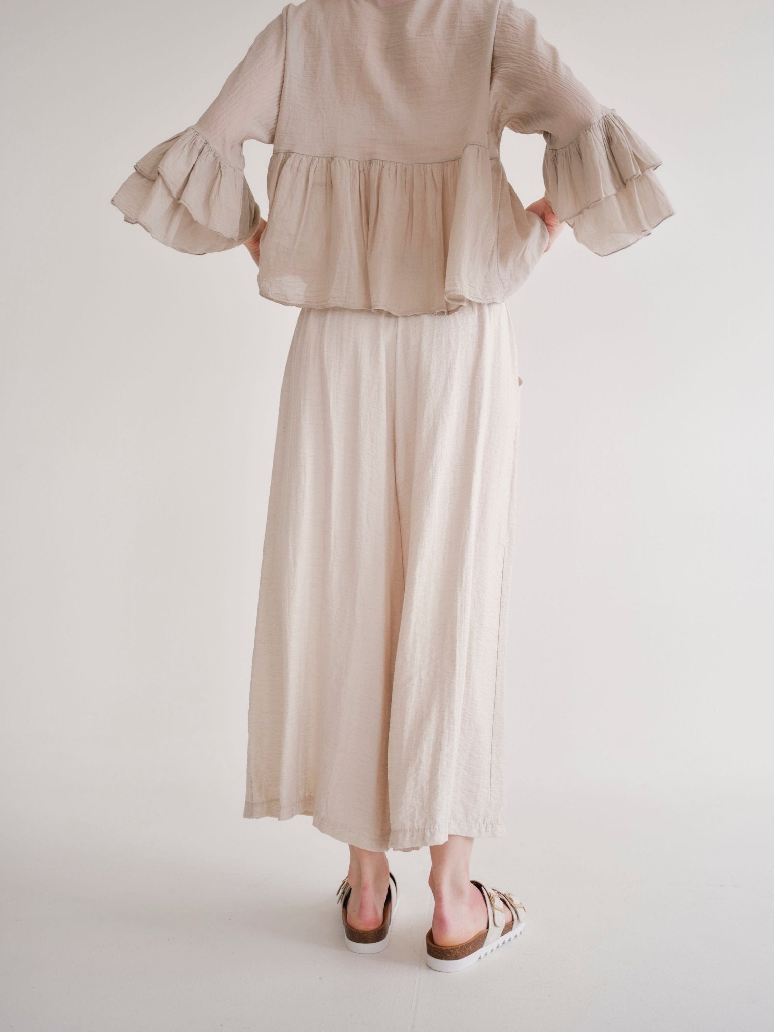 View our Japandi Italian Linen Blend Palazzo Pants In Ivory - by Tribute Store