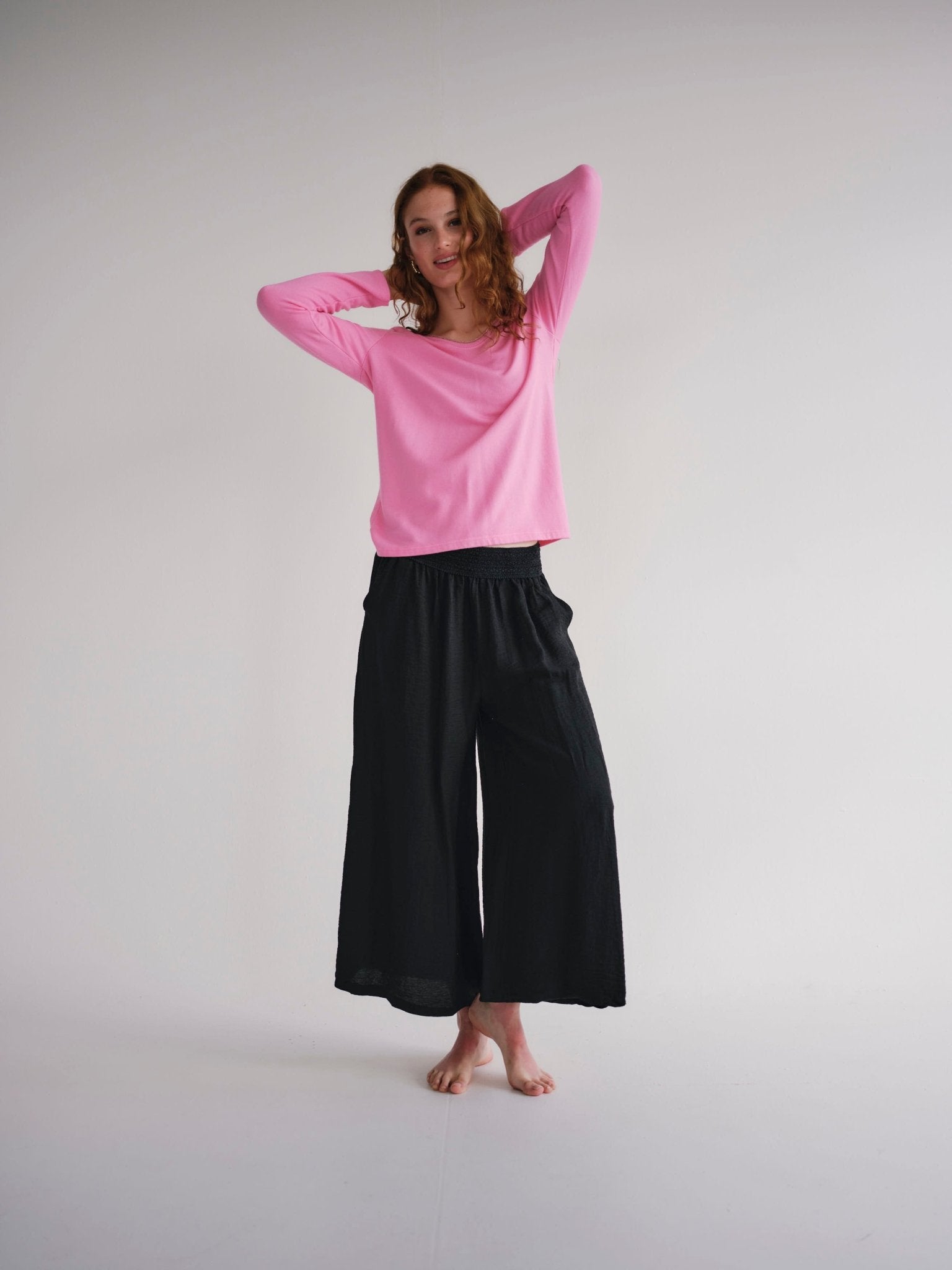 View our Japandi Linen Blend Palazzo Pants In Black - by Tribute Store