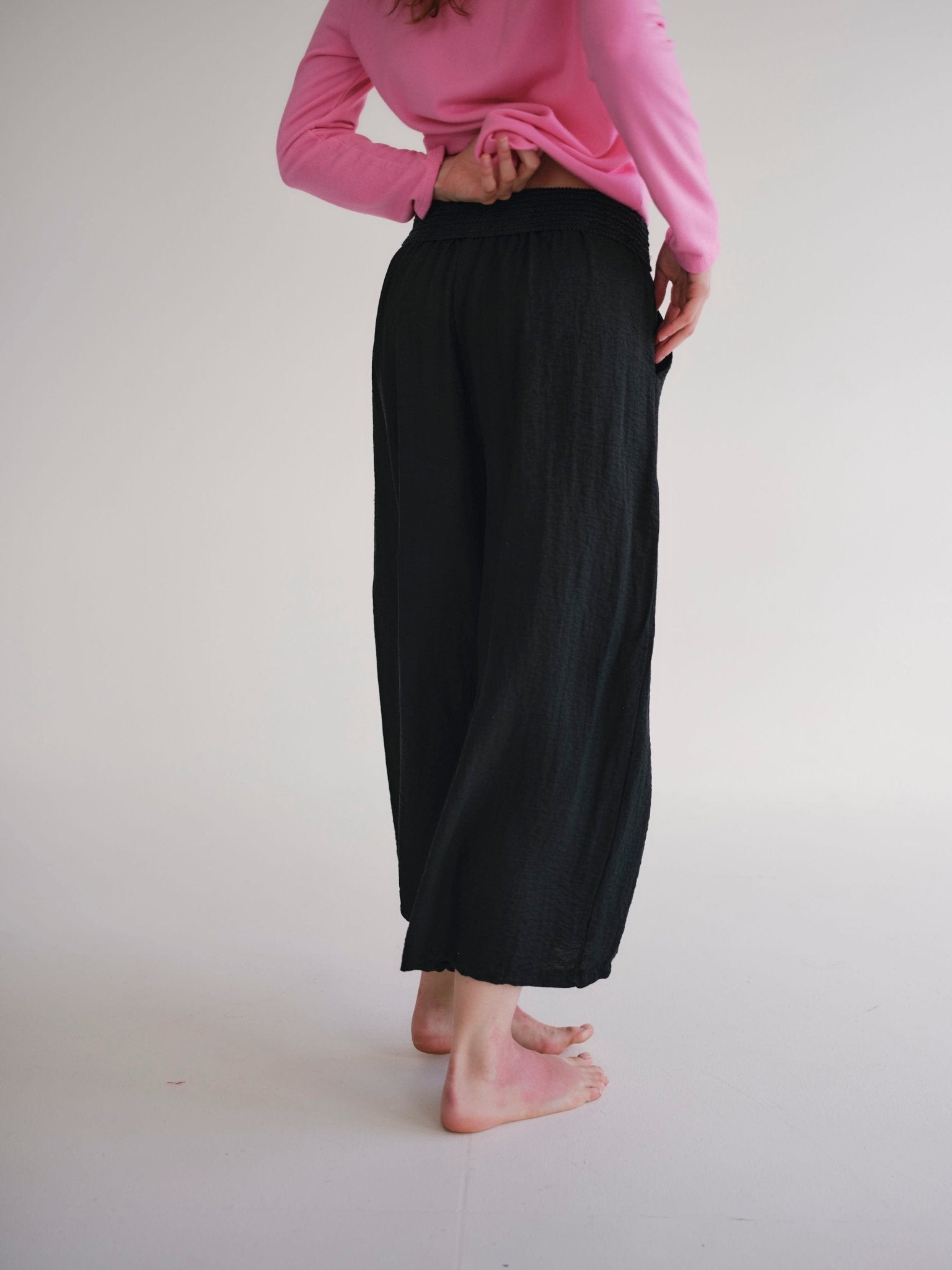 View our Japandi Linen Blend Palazzo Pants In Black - by Tribute Store