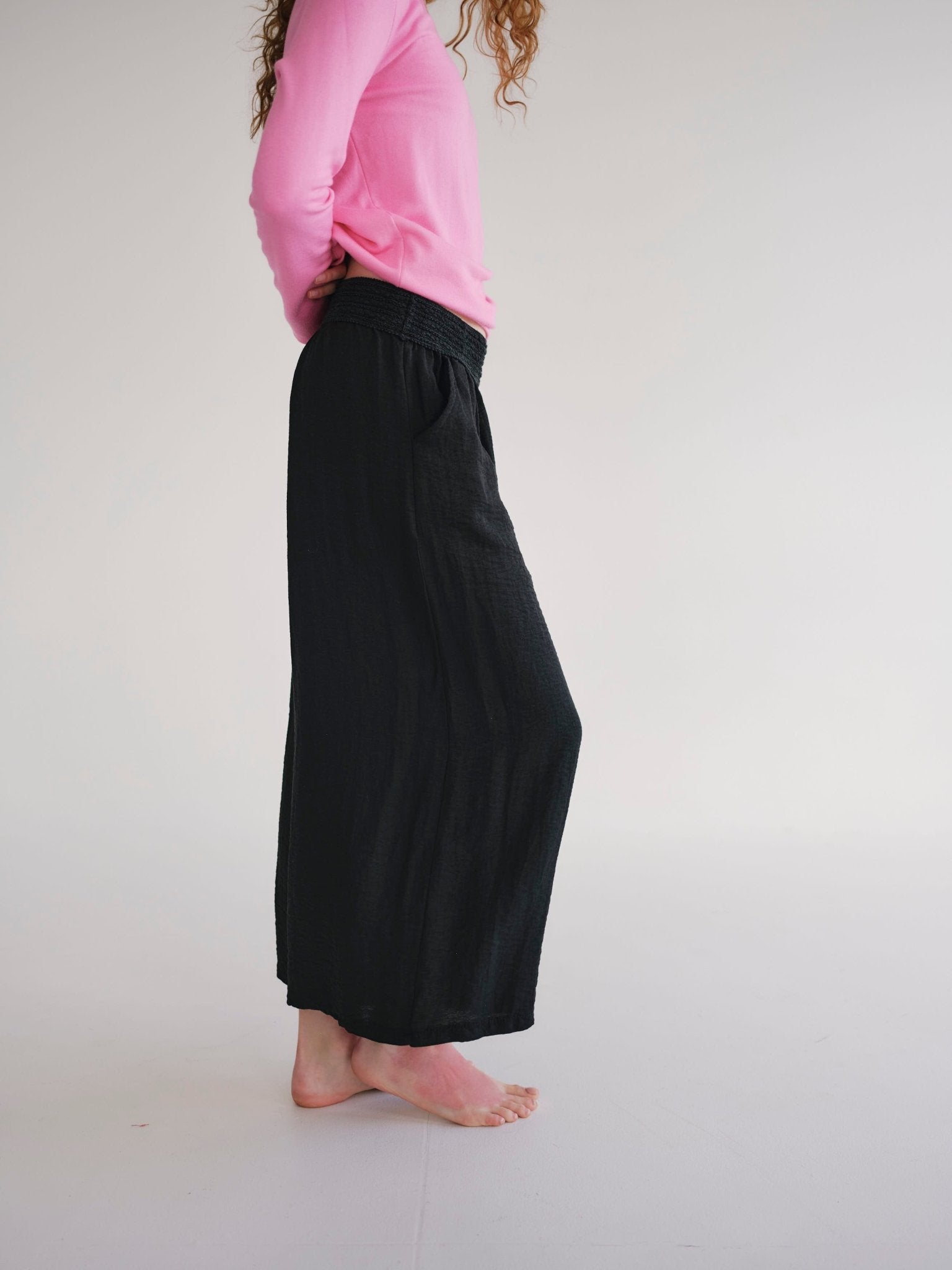 View our Japandi Linen Blend Palazzo Pants In Black - by Tribute Store