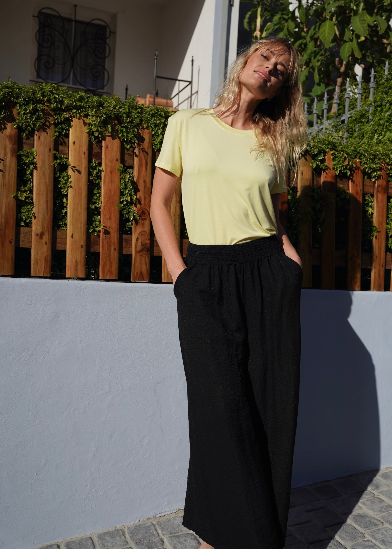 View our Japandi Linen Blend Palazzo Pants In Black - by Tribute Store