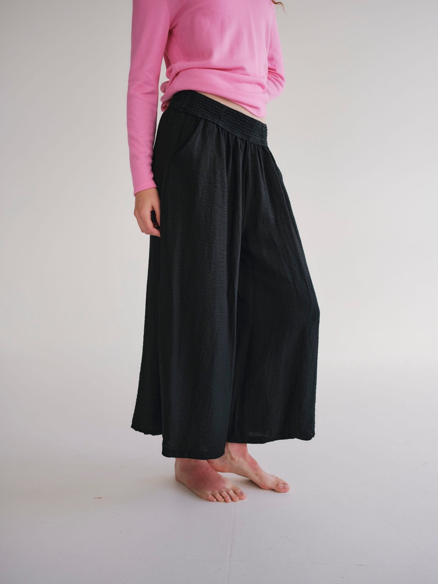 View our Japandi Linen Blend Palazzo Pants In Black - by Tribute Store