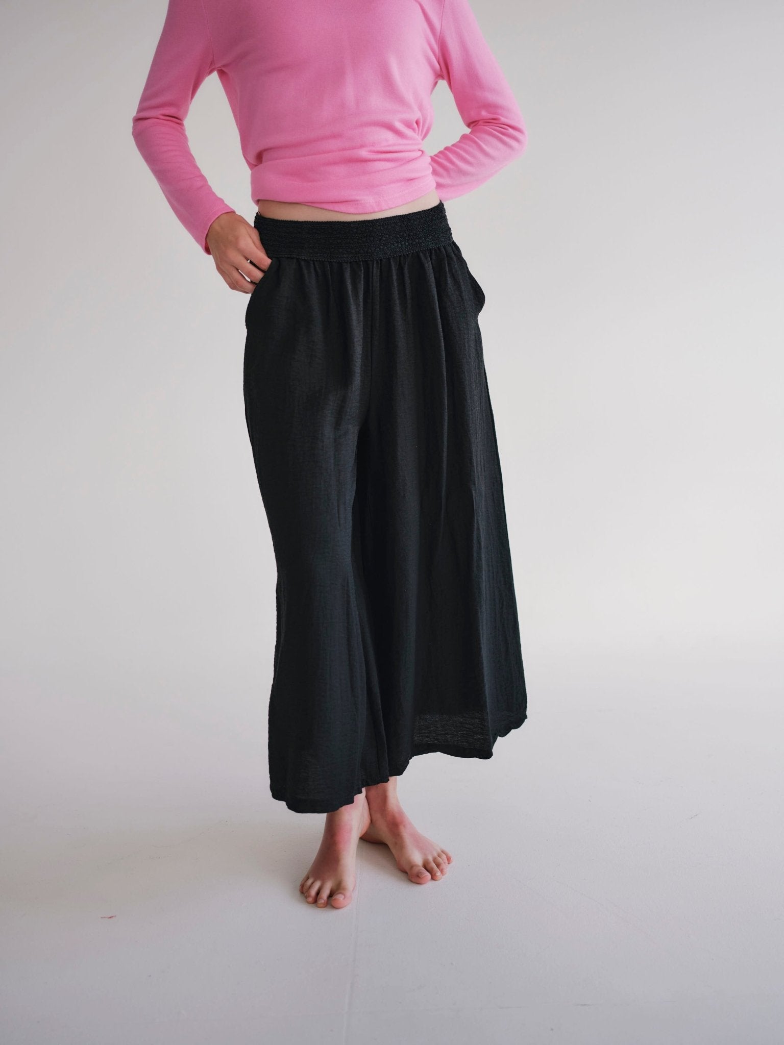 View our Japandi Linen Blend Palazzo Pants In Black - by Tribute Store